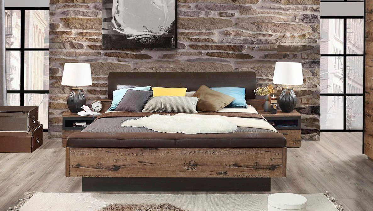 FORTE Bett "Jacky, Belastbarkeit 250 kg, Stauraum" Liegefläche 180x200cm, Polsterkopfteil und integrierte Bettbank aus FSC-Holzwerkstoff