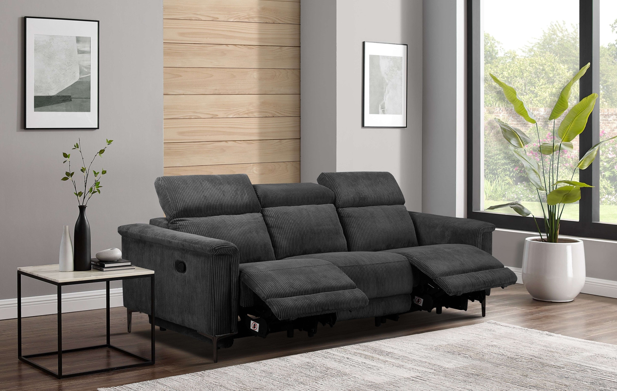 Places of Style 3-Sitzer »Lund Cord, mit manueller o. elektrischer Relaxfunktion in 2 Sitzen,«, USB-A, Kopfteilverstellung, Breite 222 cm