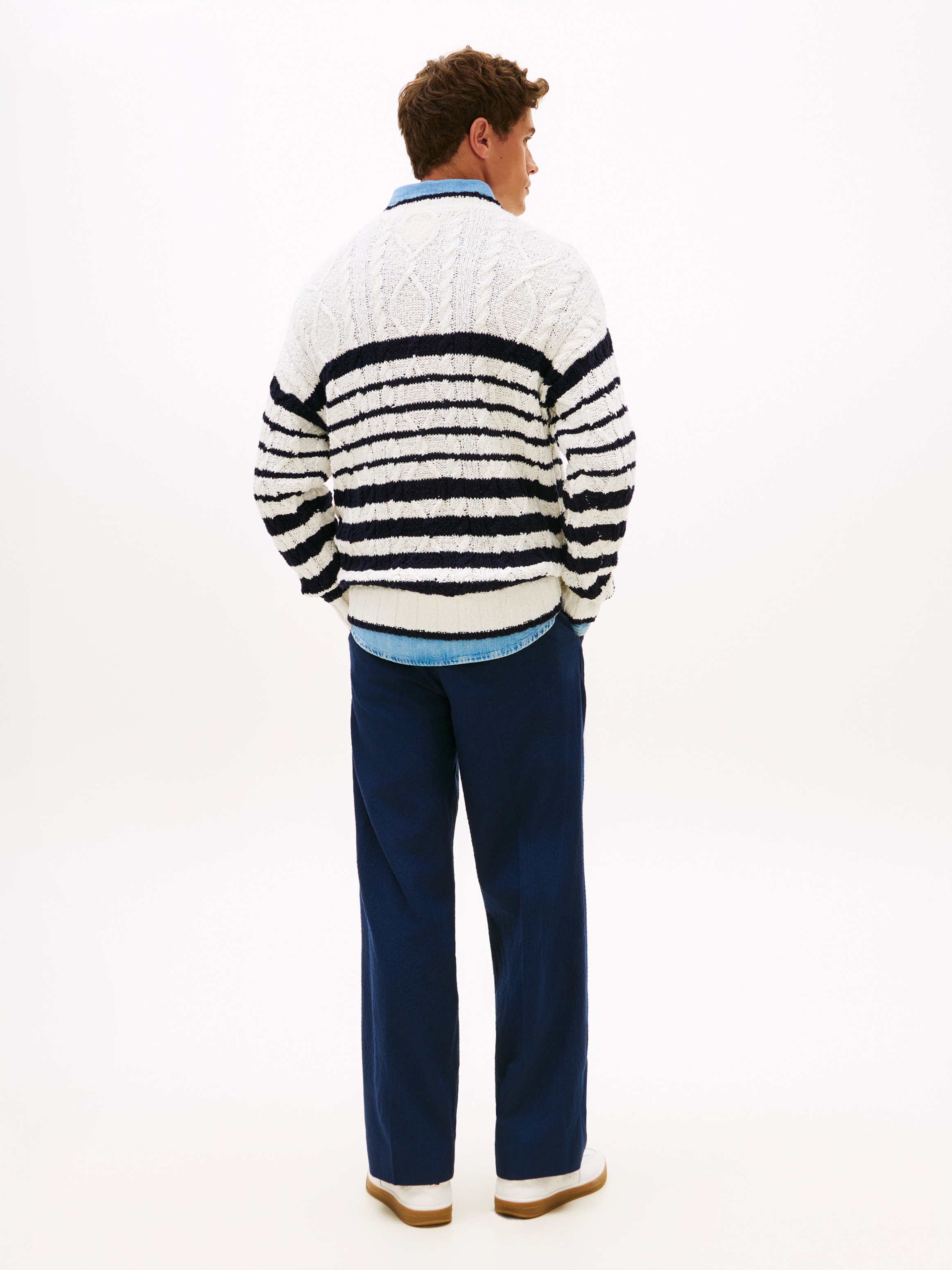 Tommy Hilfiger Strickpullover »BRETON FLAG CABLE« Regular fit mit Rundhalsausschnitt