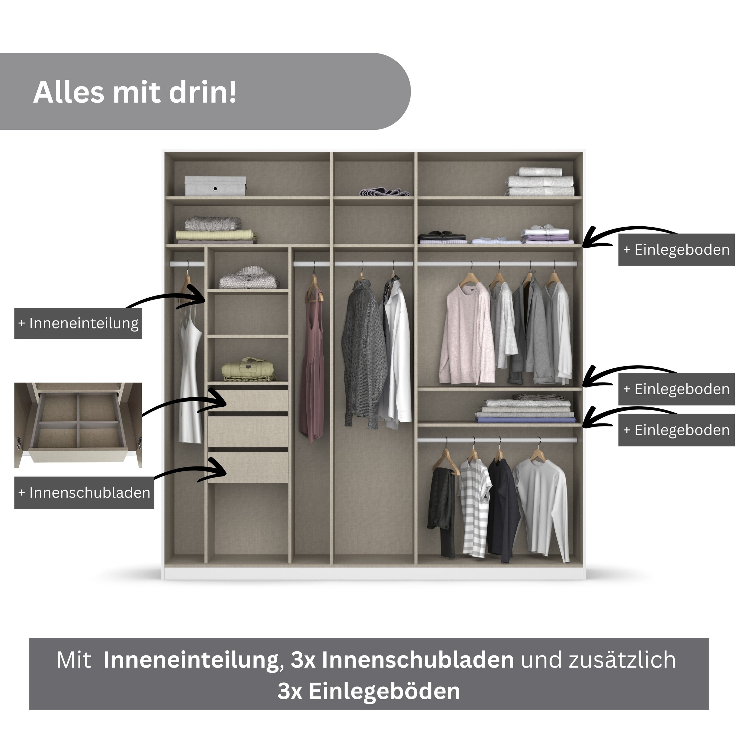 Thumbnail - rauch Drehtürenschrank "Kleiderschrank Schrank Garderobe Wäscheschrank Ankleide OTELI" erhältlich in Breiten 230/275 cm ...