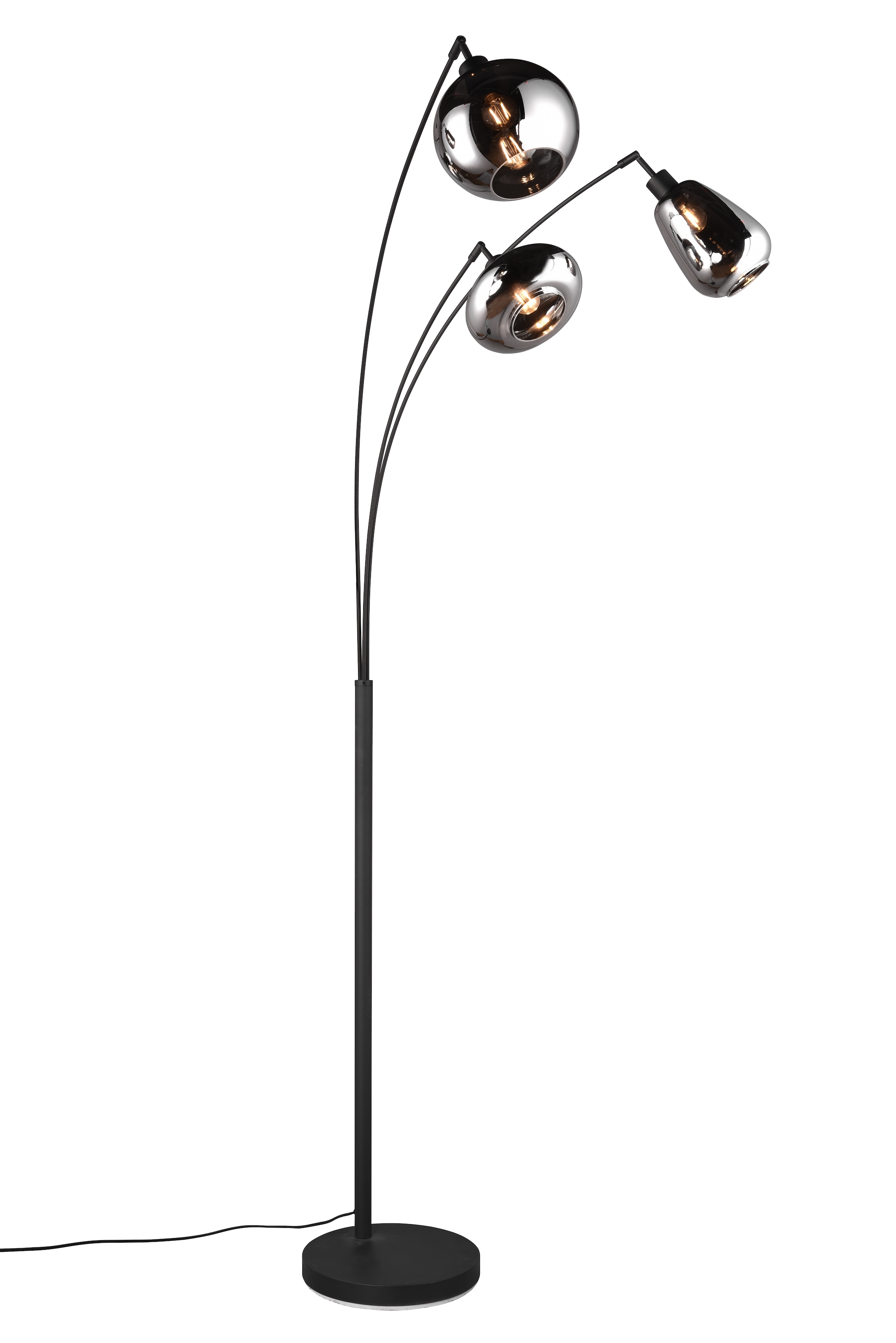 TRIO LEUCHTEN Stehlampe "Lumina, gebogene Stehleuchte mit Glasschirmen exkl 3x E14 max 10W", 3, H: 200cm, 1 Stk., schwarz, Wohnzimmer, Leuchten,