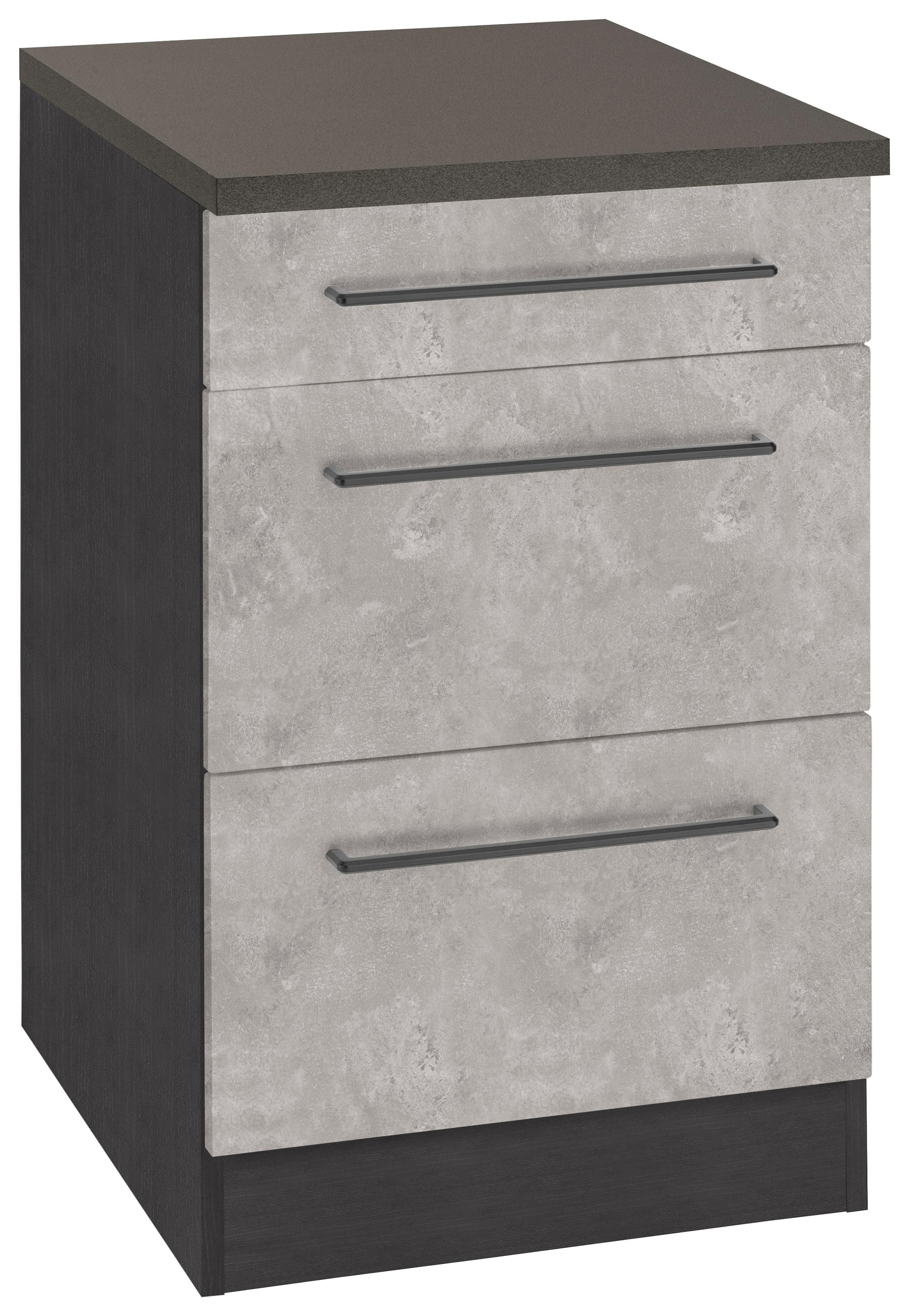 KOCHSTATION Unterschrank "KS-Tulsa", 50 cm breit, 1 Schubkasten, 2 große Auszüge, Metallgriff, MDF Front