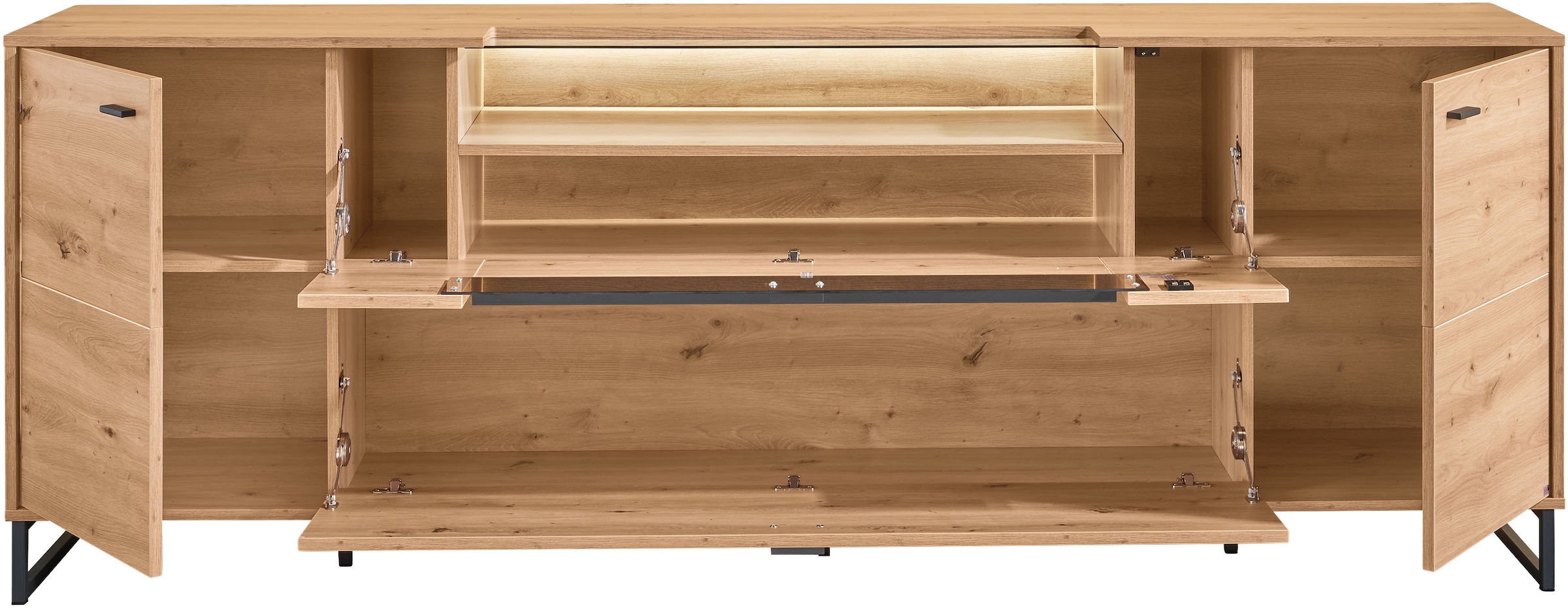 set one by Musterring TV-Schrank »Deltona«, inkl. LED-Beleuchtung, Metallkufe, Sandstein-Zierelement, B229 x H83cm