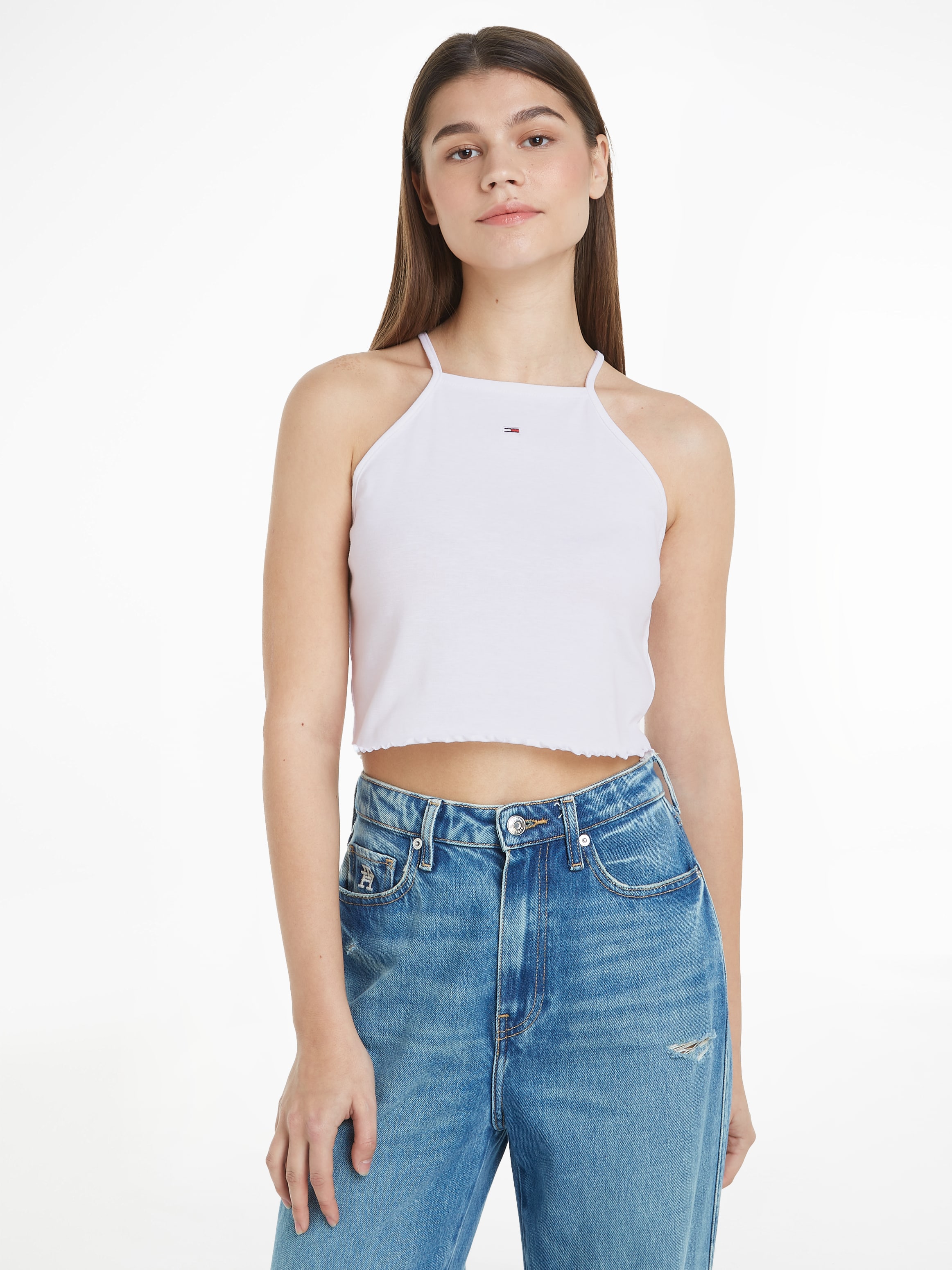 Tommy Jeans Spaghettitop "TJW SLIM CRP BABYLOCK RIB TOP", mit gewelltem Abschluss am Saum