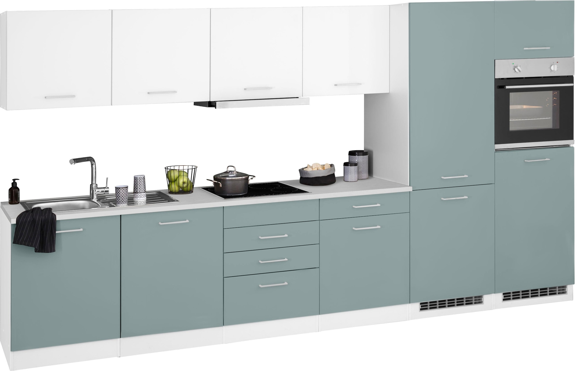 Küchenzeile »Visby«, mit E-Geräten, Breite 360 cm inkl. Kühl/Gefrierkombination