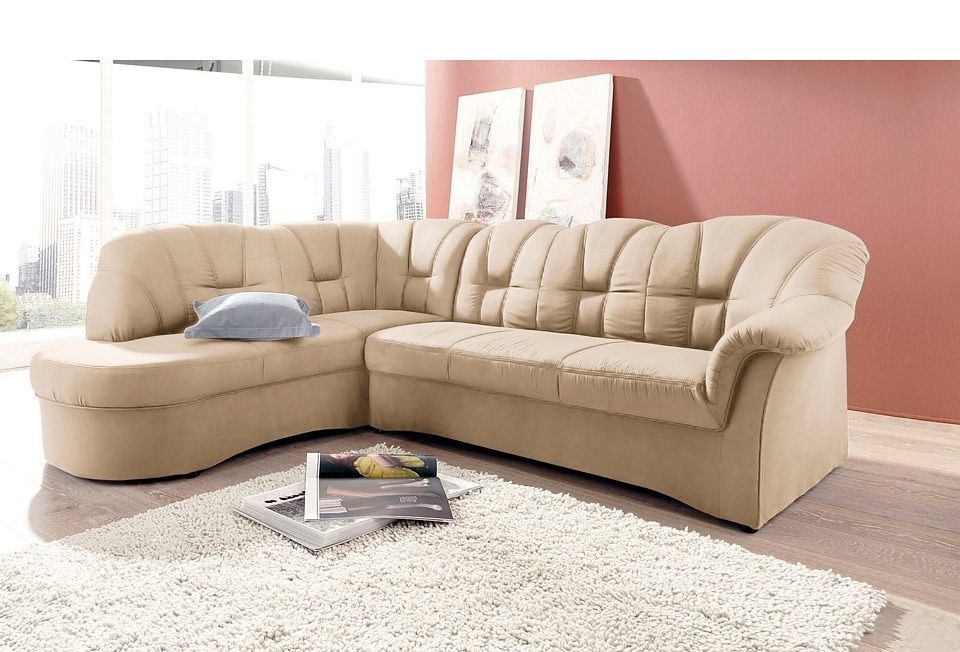 DOMO collection Ecksofa "Papenburg, zeitlose Rückensteppung, elegante Armlehne, L-Form" mit Ottomane, wahlweise mit Bettfunktion, OTTOs Choice