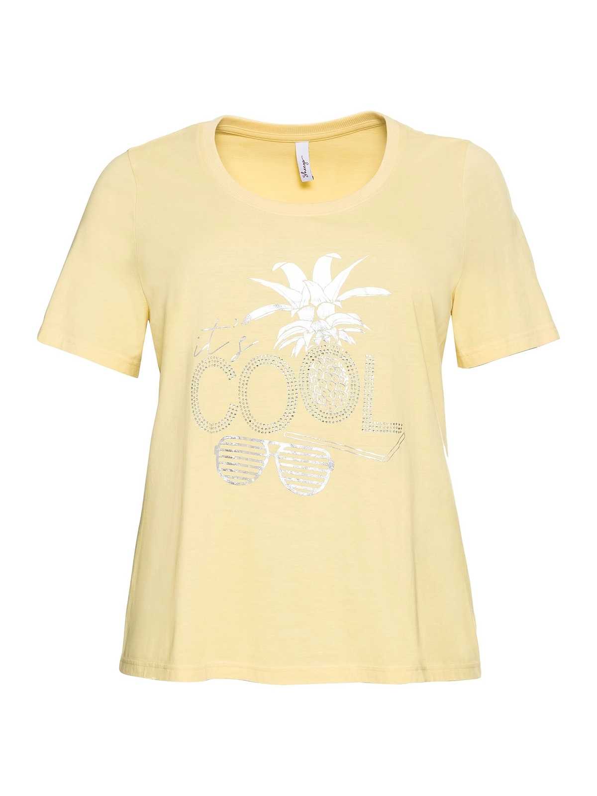 Sheego T-Shirt »Große Größen«, Frontdruck | schimmerndem mit kaufen und Glitzersteinen BAUR online