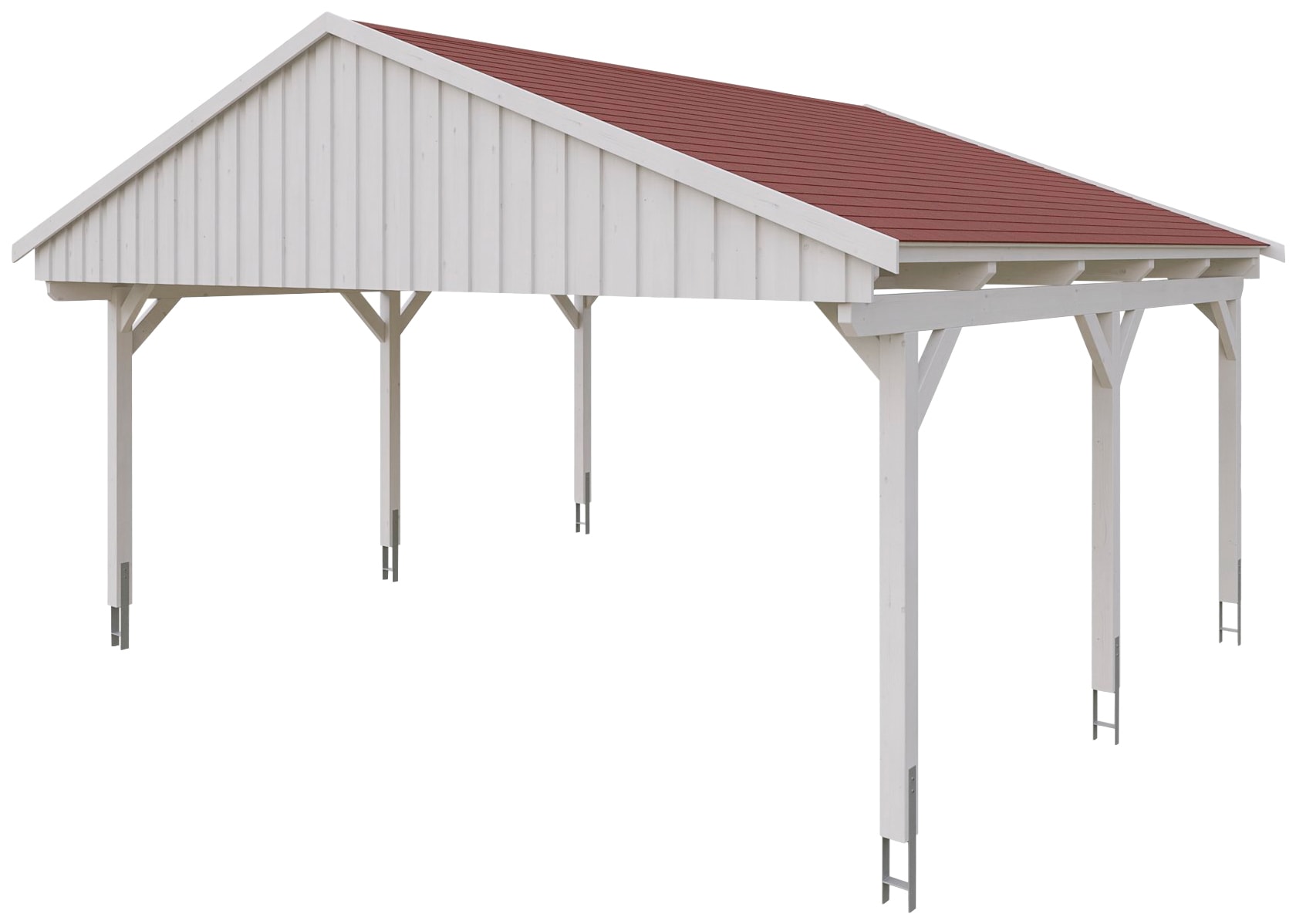 Skanholz Doppelcarport »Fichtelberg«, Leimholz-Nordisches Fichtenholz, weiß, mit roten Schindeln
