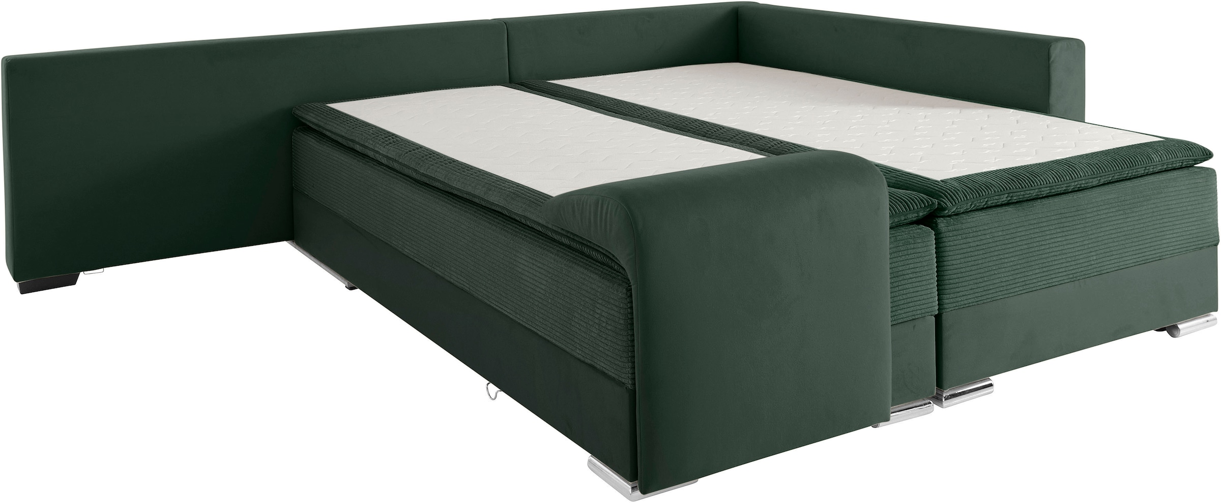 INOSIGN Ecksofa »Boxspringbett Night & Day L-Form mit Dauer-Schlaffunktion mit Armlehne«, mit Boxspring-Bettfunktion 180x200 cm und Bettkasten, Dauerschläfer!