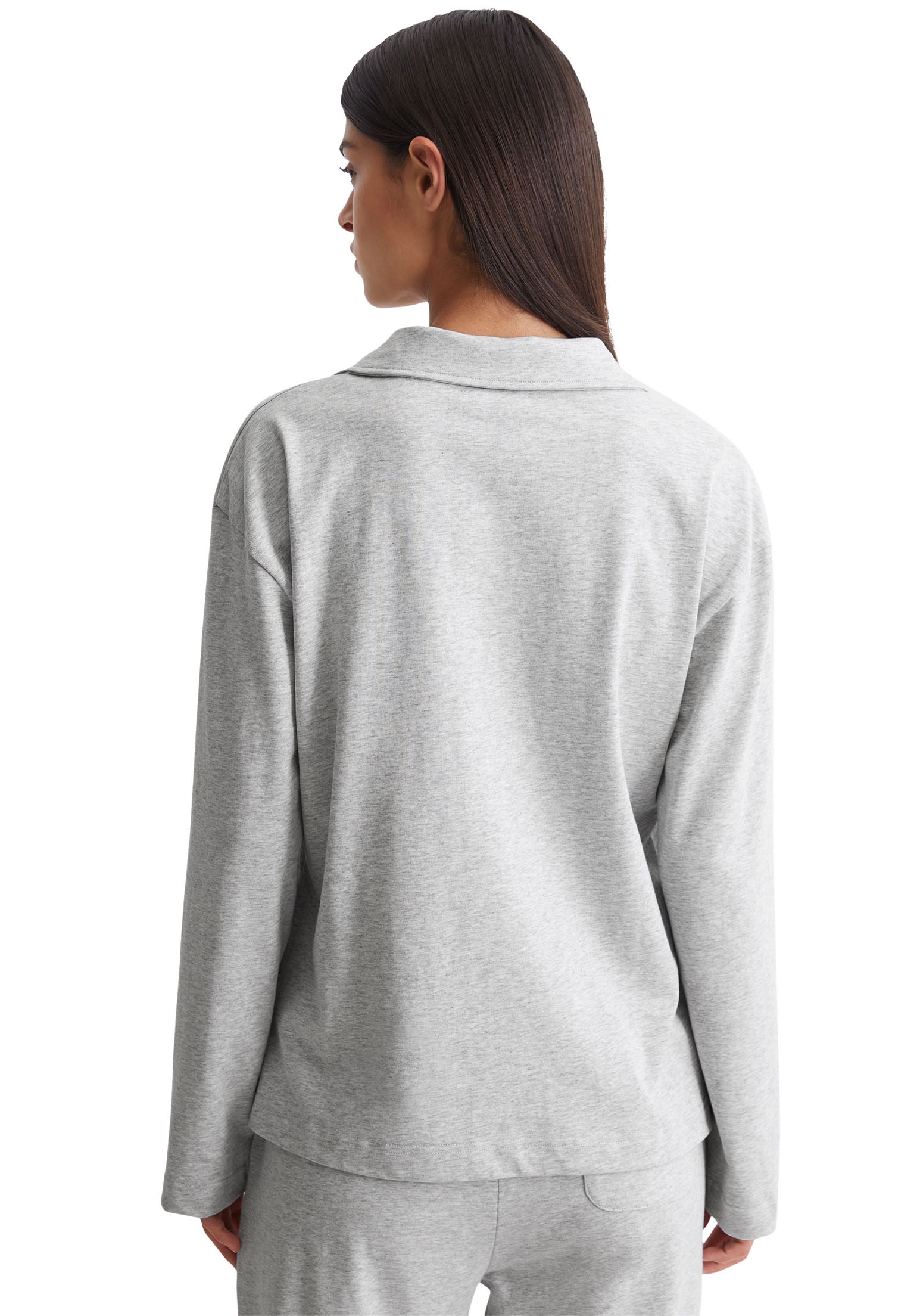 Thumbnail - Marc OPolo Langarm-Poloshirt "Heavy Jersey-Woven" V-Ausschnitt, Langarm