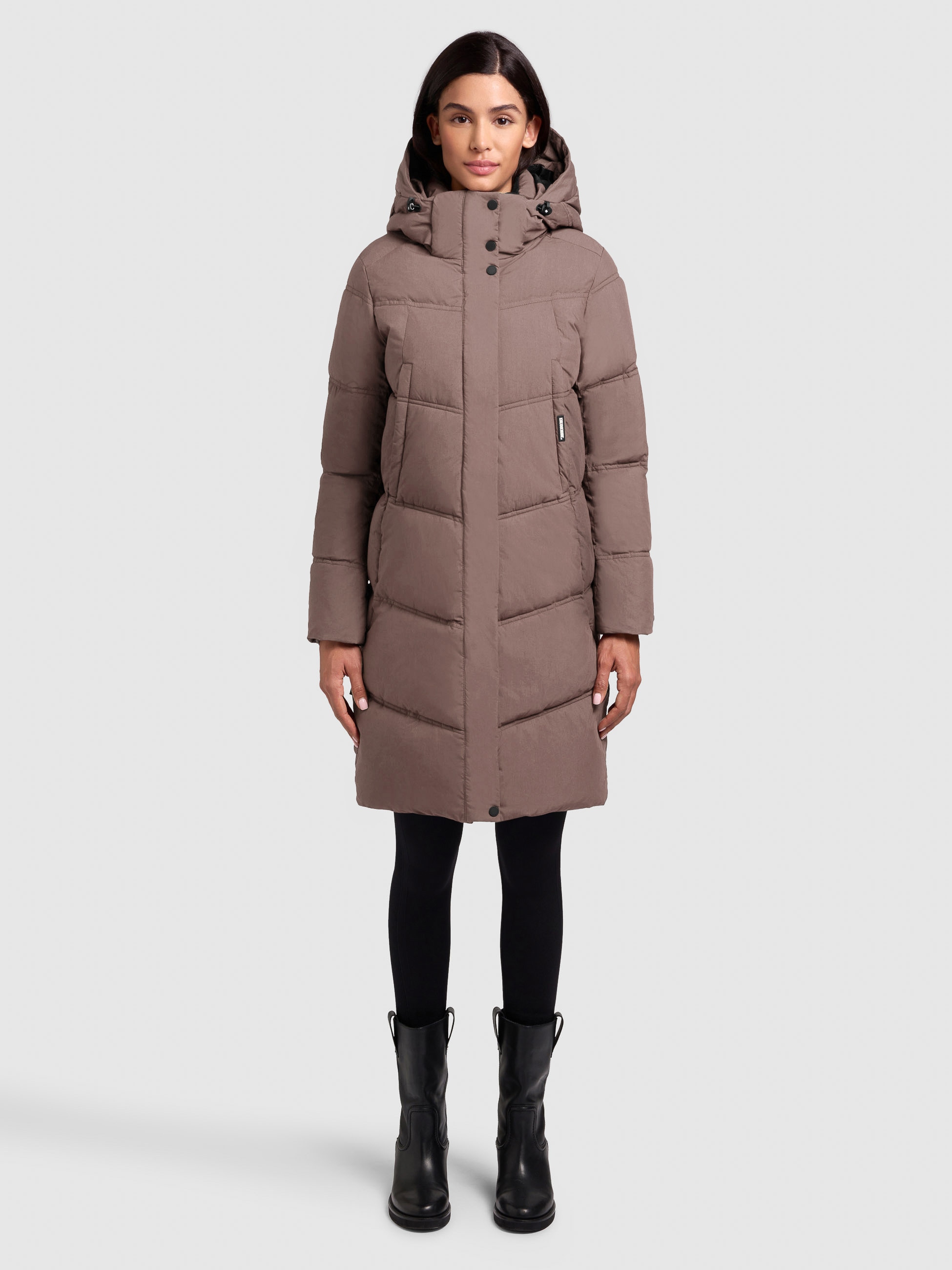 Steppmantel KHUJO "GRAYA", Damen, Gr. L, beige (taupe), 70% Baumwolle, 30% Polyamid, unifarben, regular fit, eingesetzt elastischer Bund, Mäntel Steppmantel