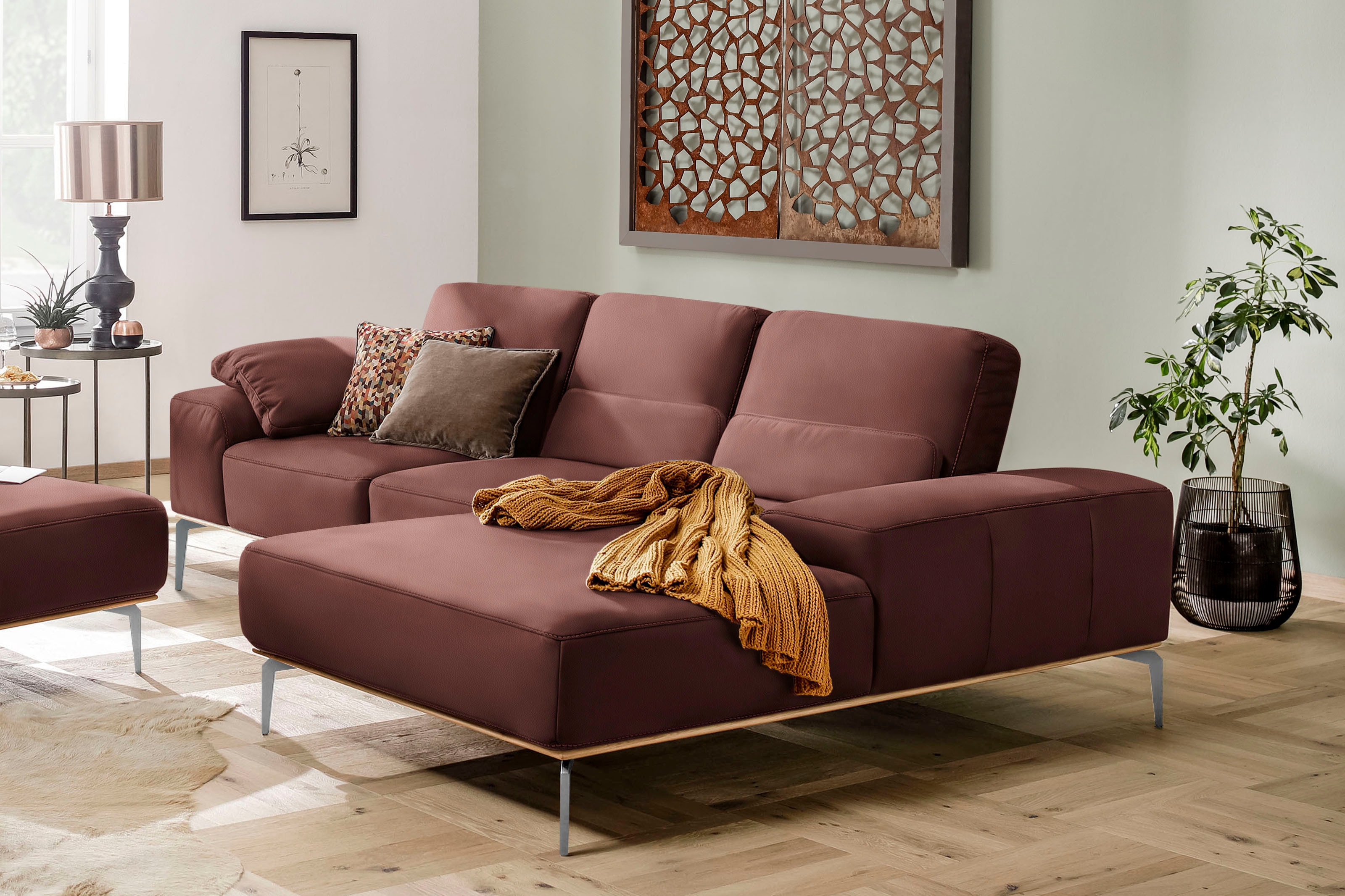 W.SCHILLIG Ecksofa "run, Designsofa mit tollem Sitzkomfort, L-Form" mit elegantem Holzsockel, Füße in Chrom glänzend, Breite 279 cm