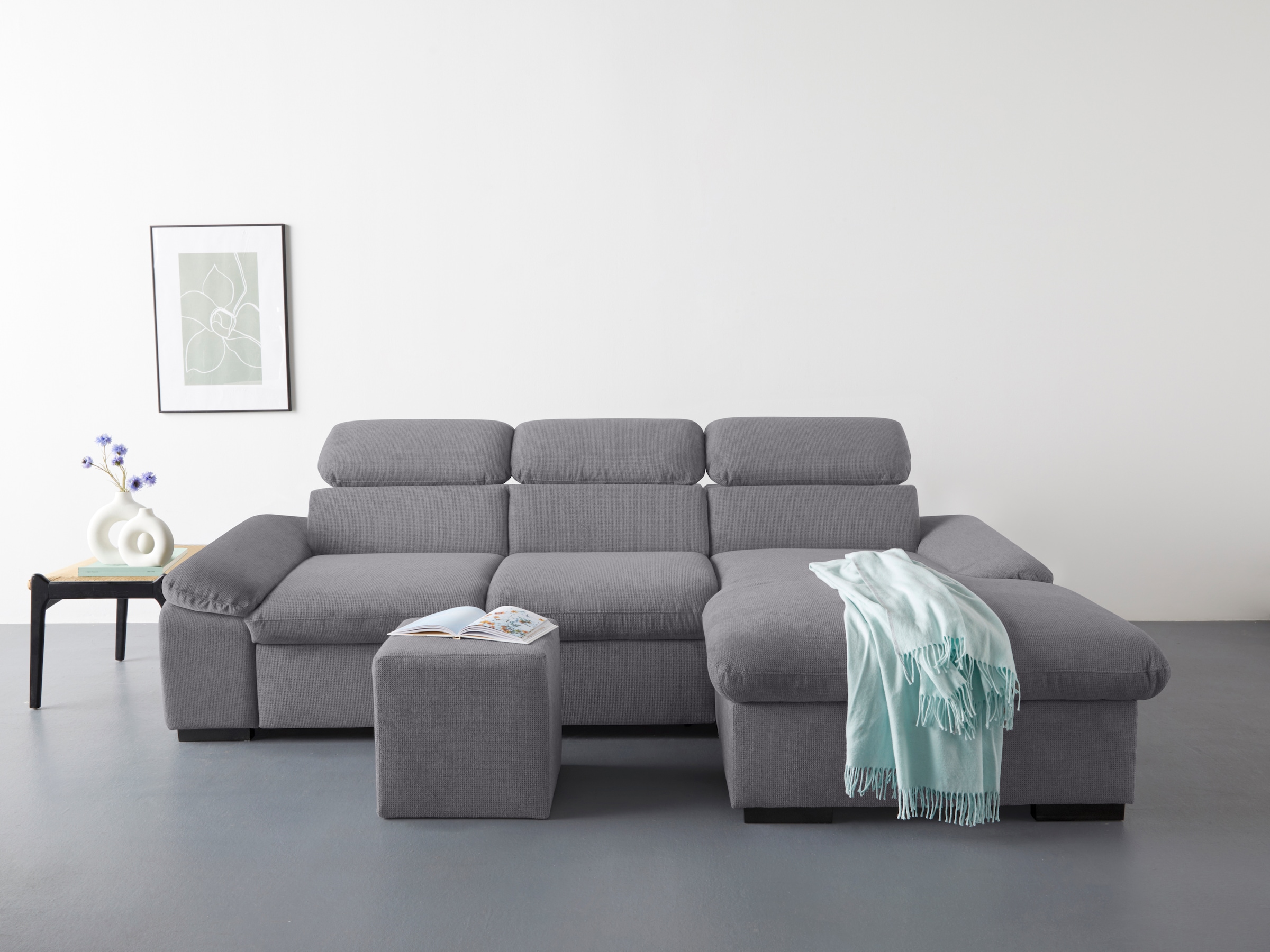 COTTA Ecksofa »Lola L-Form«, (Set, mit Hocker), mit Hocker & Kopfteilfunktion, wahlw. Bett- und Armteilfunktion