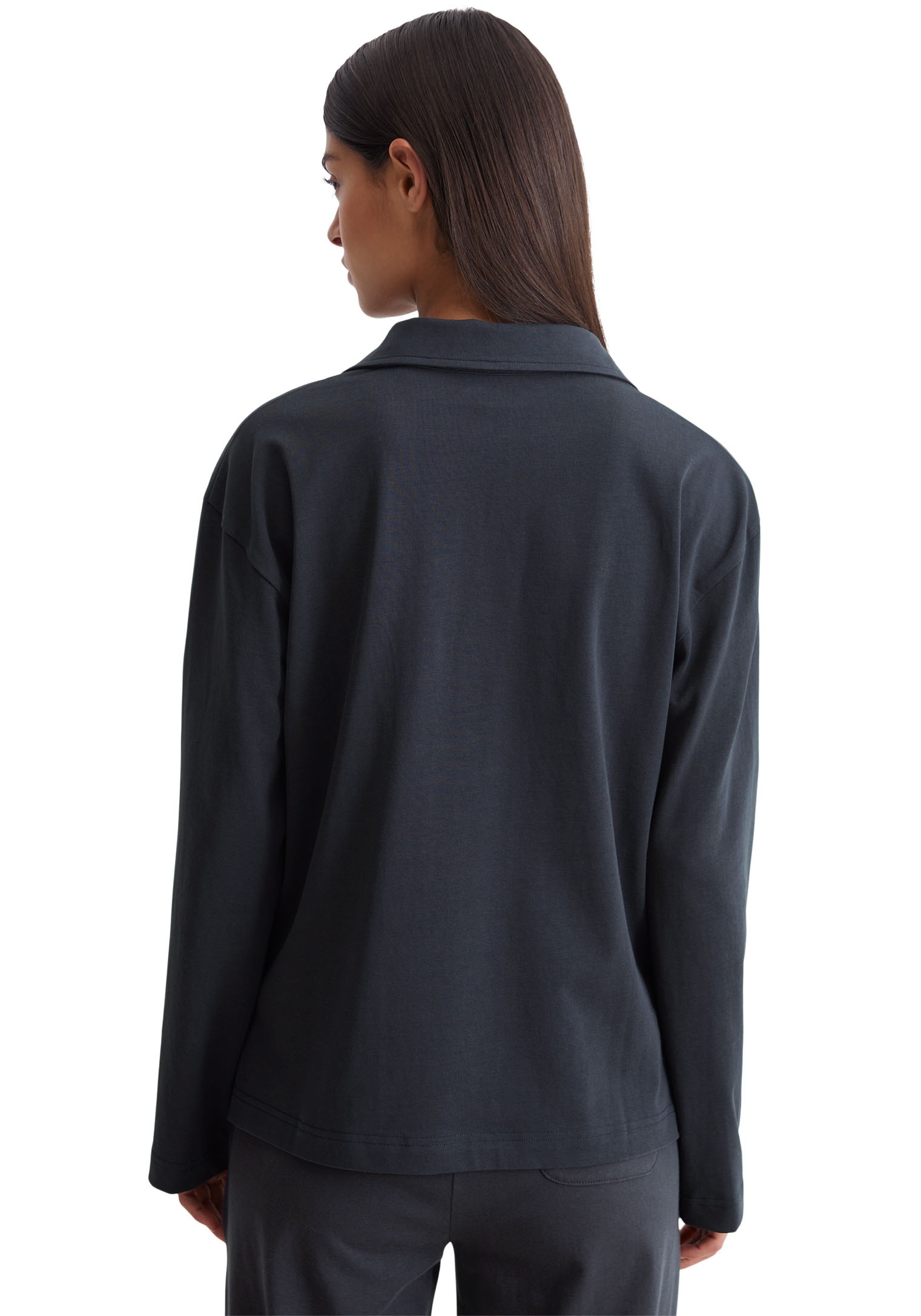 Marc OPolo Langarm-Poloshirt "Heavy Jersey-Woven", V-Ausschnitt, Langarm günstig online kaufen