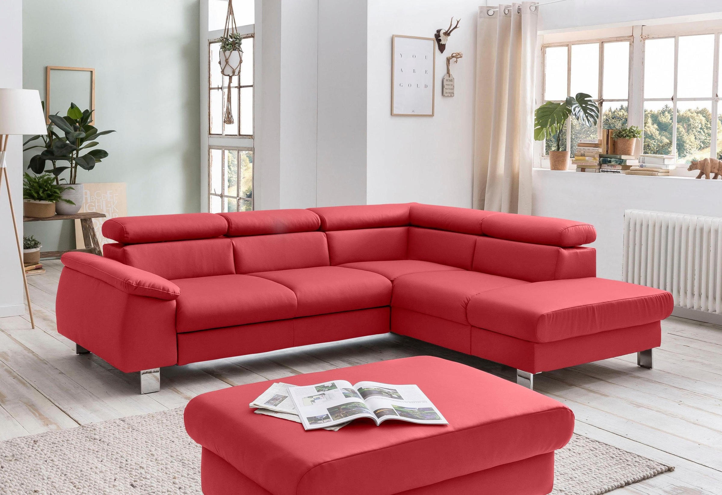 COTTA Ecksofa »Komaris L-Form mit Kopfteilverstellung«, wahlweise mit Bettfunktion, Bettkasten & Beleuchtung