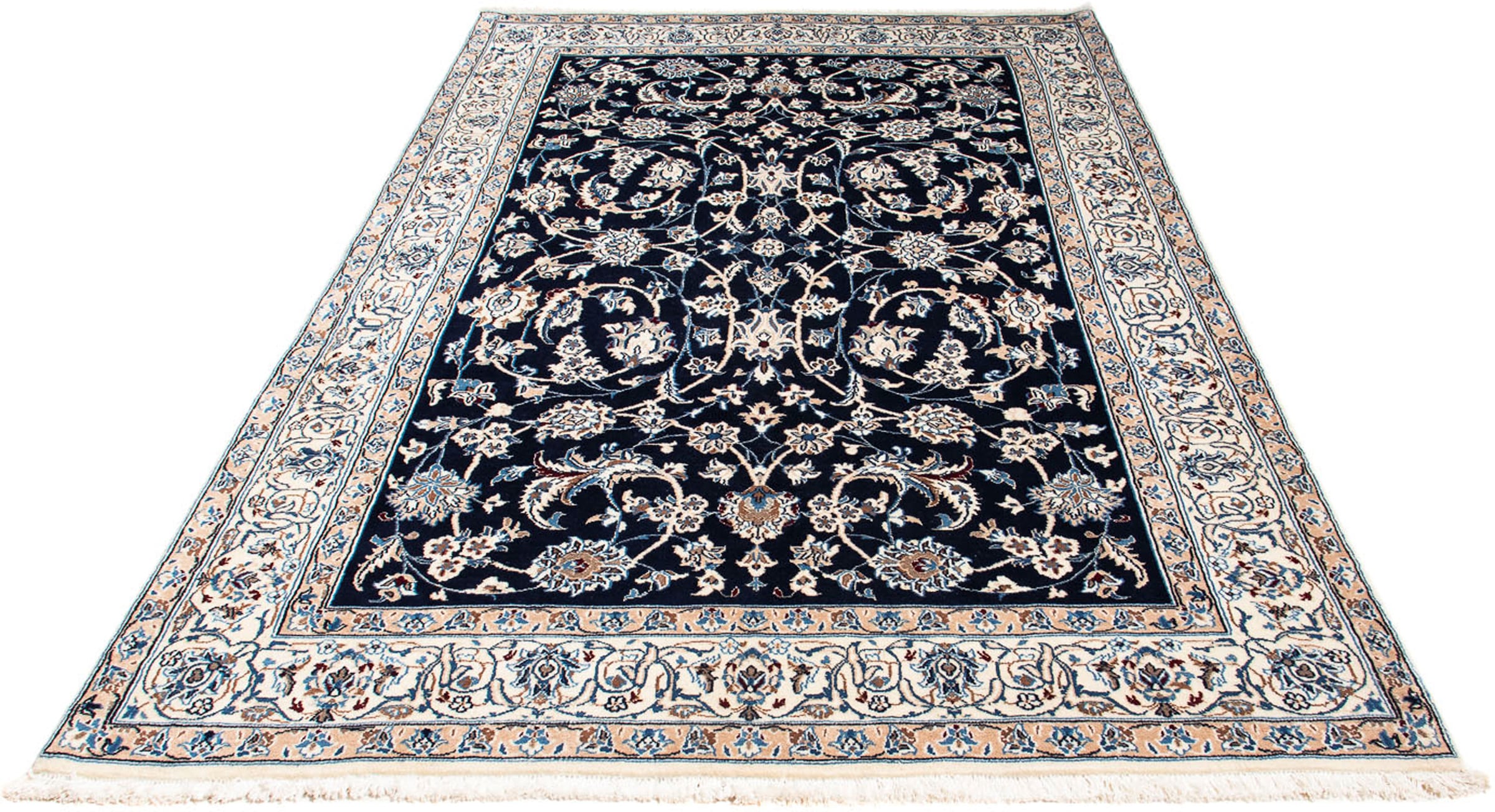 morgenland Orientteppich "Perser - Nain - Royal - 231 x 155 cm - dunkelblau", rechteckig, 10 mm Höhe, Wohnzimmer, Handge