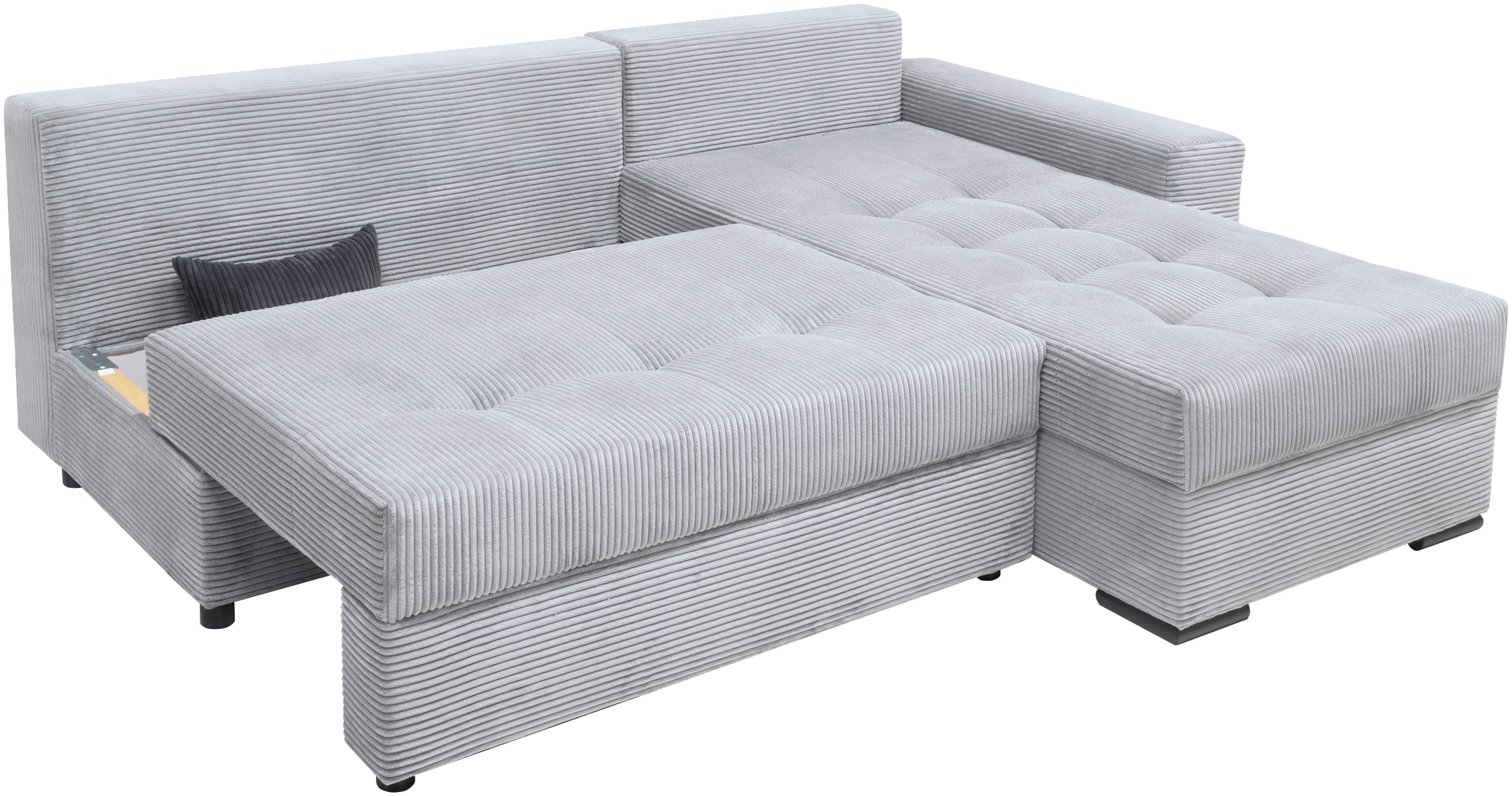 COLLECTION AB Ecksofa »Josy L-Form, Breite 214 cm, mit 3 großen Rückenkissen«, (Cord-/Mix), mit Bettfunktion und Bettkasten, Federkern