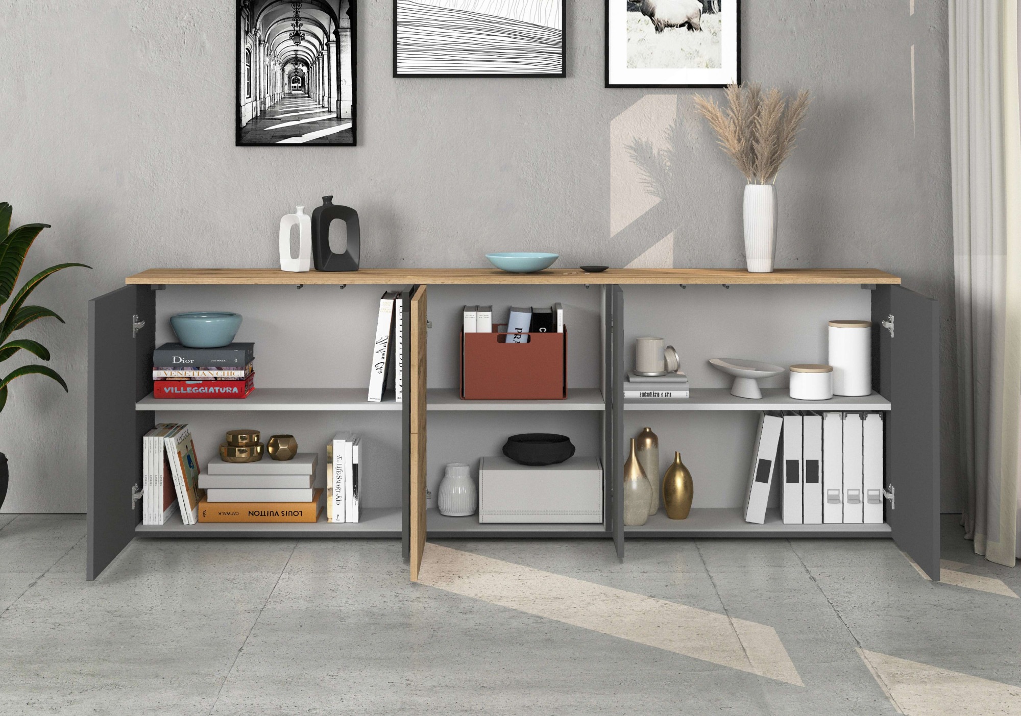 INOSIGN Sideboard »Sideboard ISEO, Kommode, Schrank, Kredenz« 1 Stk. tlg. stehend/hängend, 5 Türen, 6 Fächer, Breite 200 cm