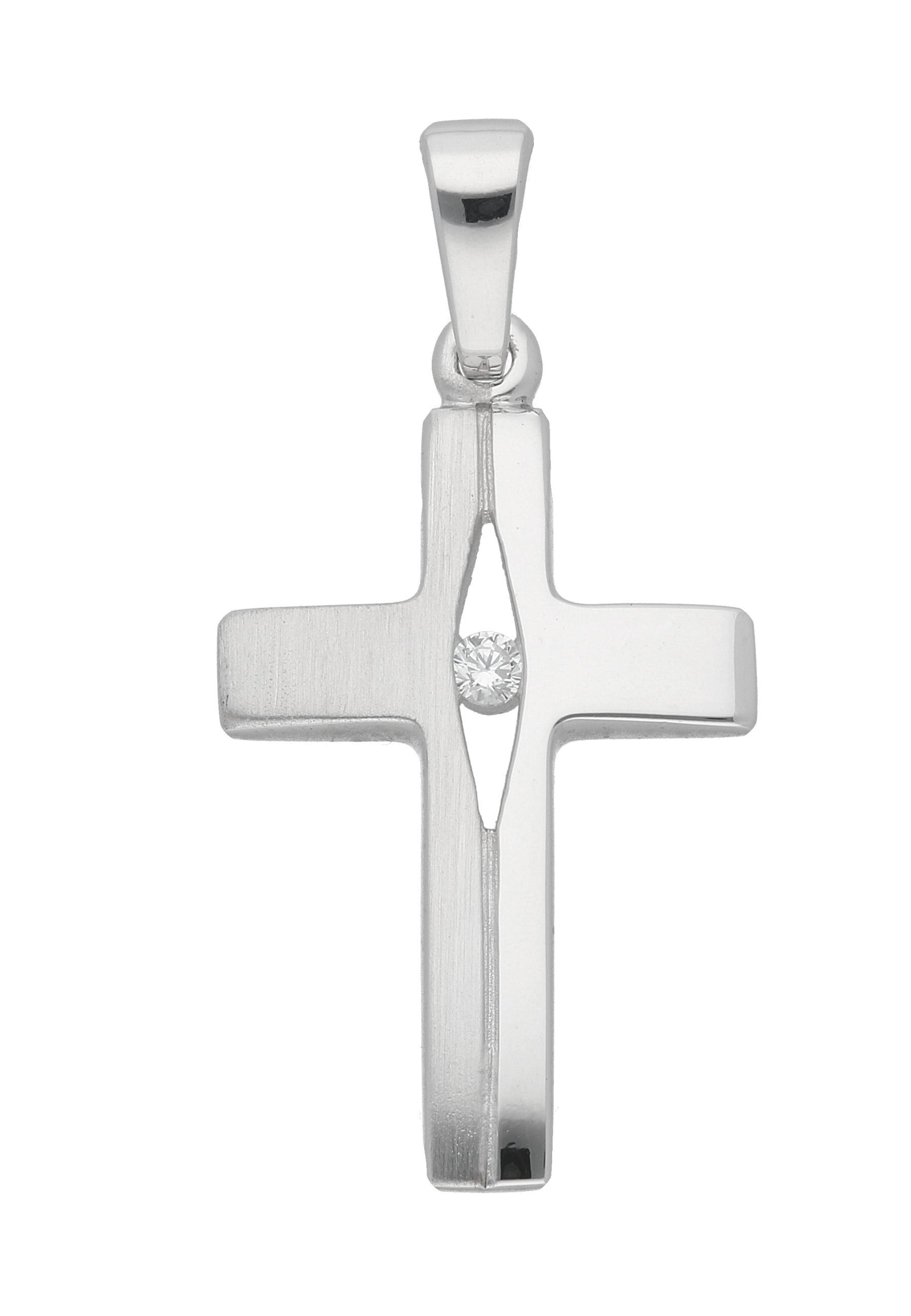 ADELIA ́S Damen Kreuzanhänger "Damen & Herren 925 Silber Kreuz Anhänger mit Zirkonia", Silber 925 (Sterlingsilber), silber, Silber 925