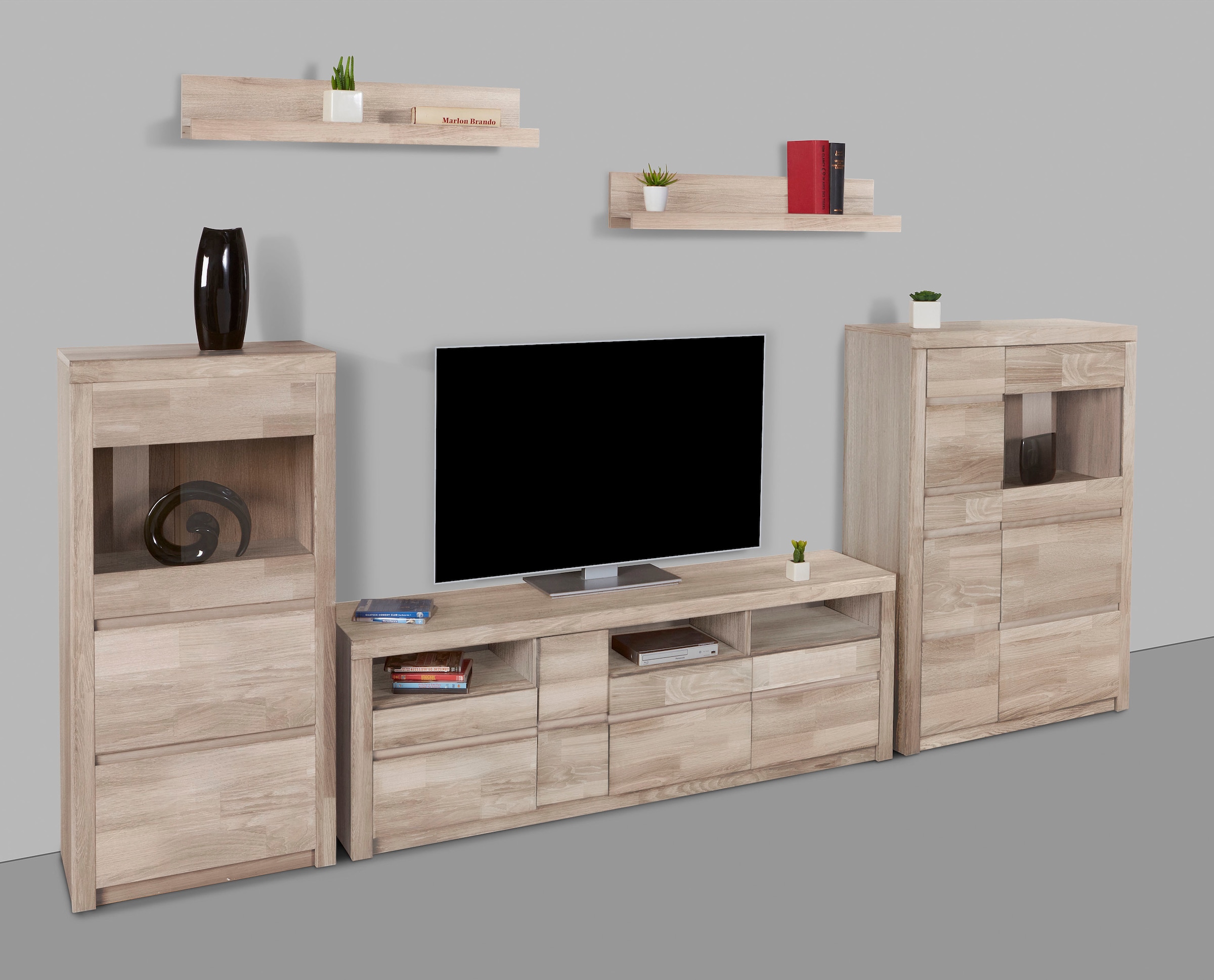 Home affaire Wohnwand "Silkeborg" Set, 5 Stk. tlg. teilmassiv mit schöner g günstig online kaufen