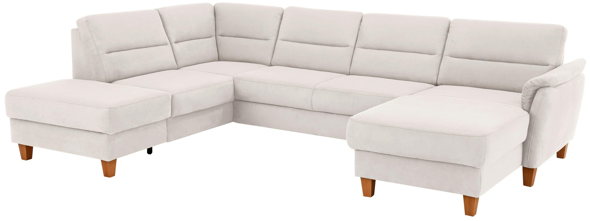 Wohnlandschaft HOME AFFAIRE "Palmera U-Form, B: 308 cm", beige (natur), B:308cm H:89cm T:212cm, 100% Polyester;Struktur (100% Polyester);Luxus-Microfaser in Lederoptik (100% Polyester), Sofas, Wohnlandschaft, optional Bettfunktion & Bettkasten, Federkern 10
