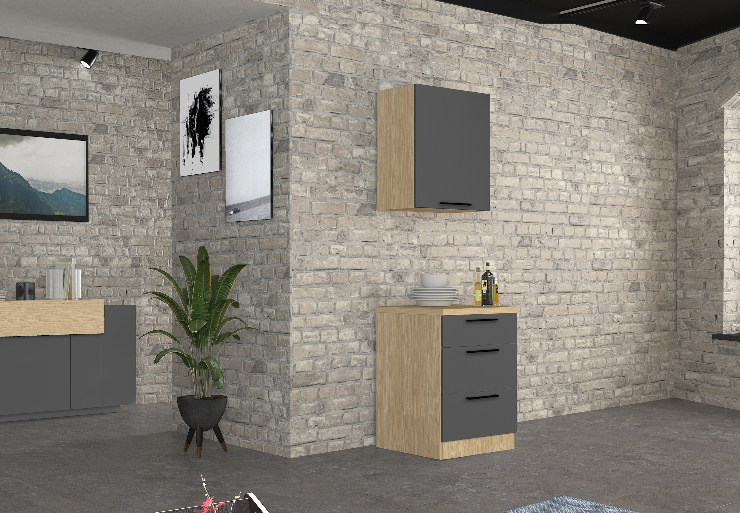 KOCHSTATION Unterschrank »Luna, Küchenunterschrank, Unterschrank mit Schubladen, Made in Italy« B/T/H: 60 × 60 × 85 cm, mit 3 Schubkästen, 3,5 cm starke Oberplatte