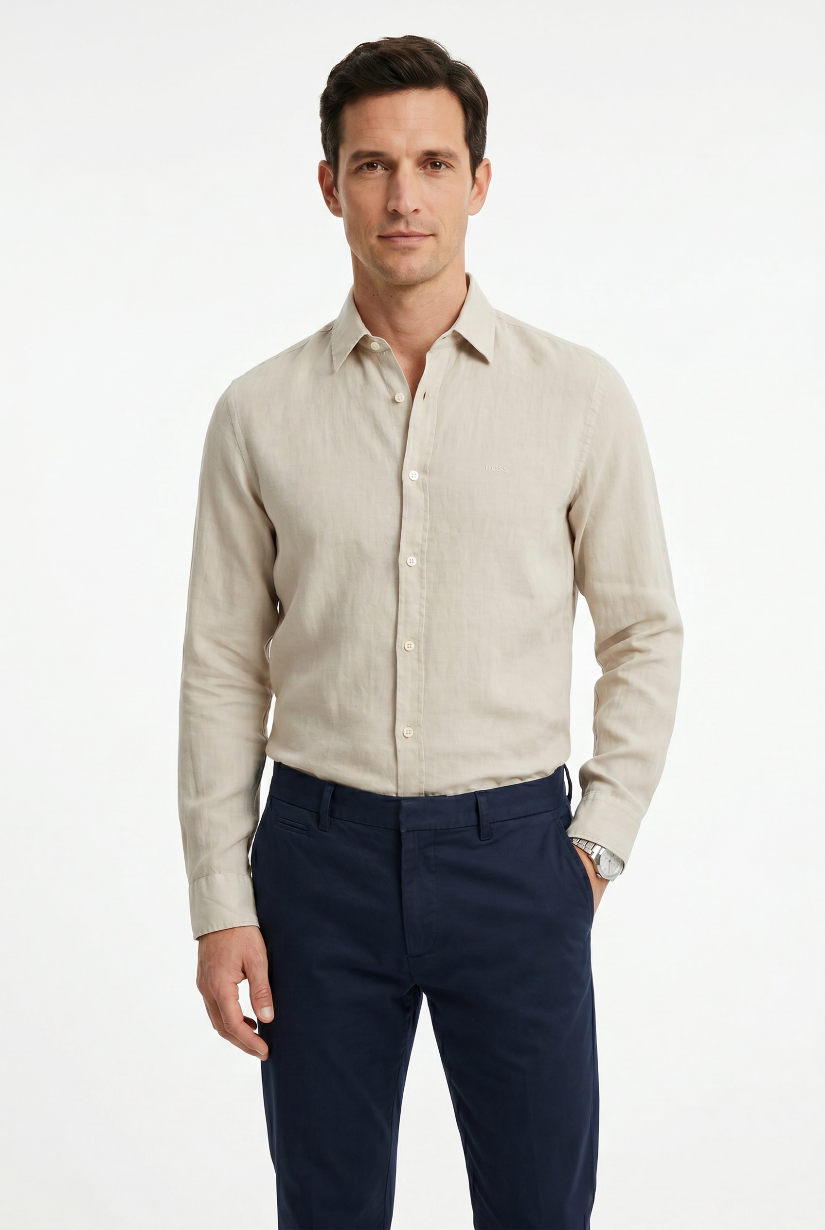 Boss Orange Leinenhemd "Relegant 6 M" Kentkragen, Reines Leinen, Regular Fit