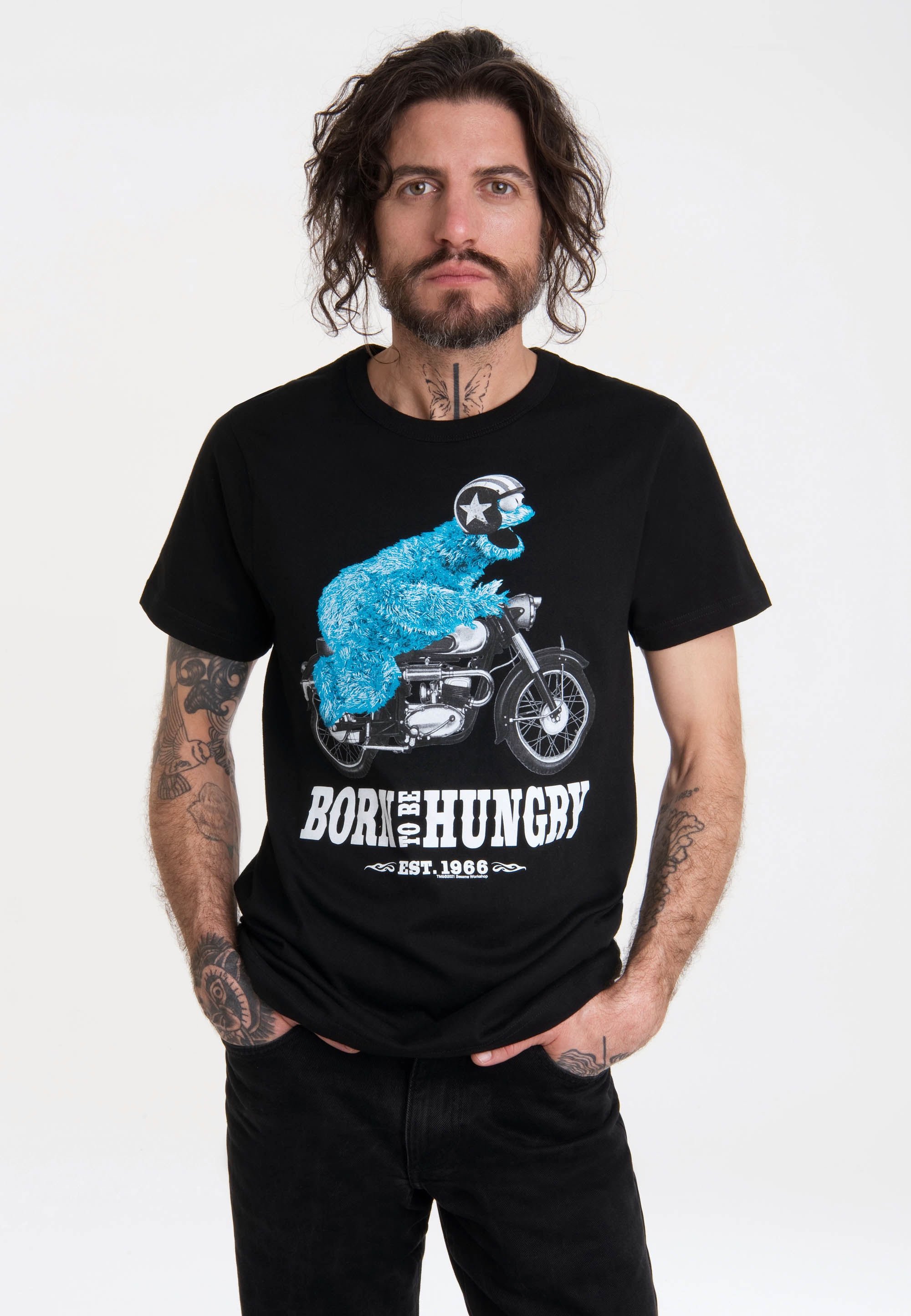 LOGOSHIRT T-Shirt »Sesamstraße - Krümelmonster BAUR lizenziertem | Motorrad«, bestellen Print mit ▷