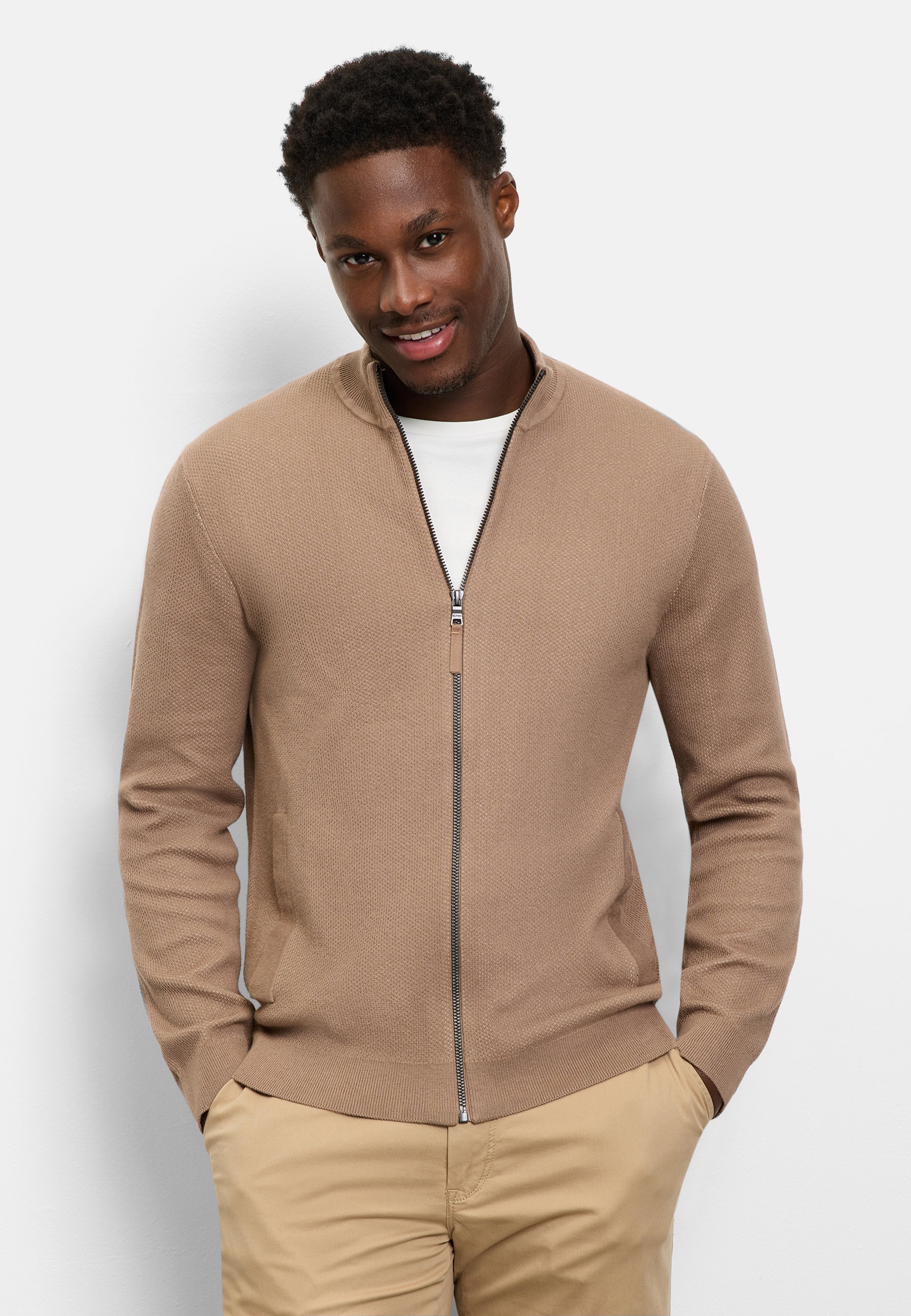 Sweatjacke OLYMP "OLYMP Casual Strick", Herren, Gr. S, natur, 55% Baumwolle, 45% Polyester, Sweatjacken Sweatjacke