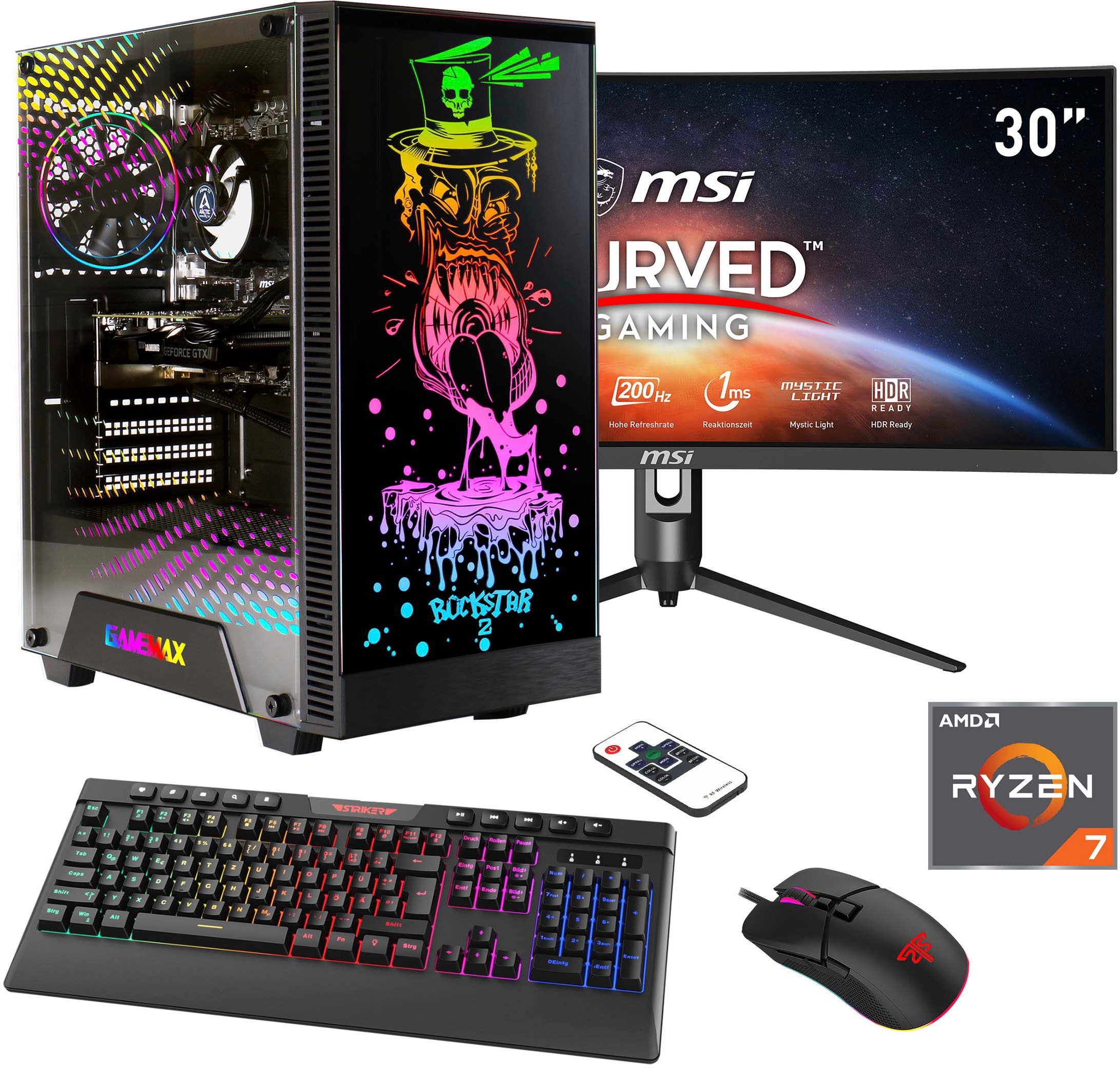 Hyrican Gaming-PC-Komplettsystem »Rockstar SET02438«, (RTX 4060Ti (16GB), PCIe SSD Gen4), DDR5, Windows 11, inklusive 30" Curved Monitor MSI Optix MAG301CR2