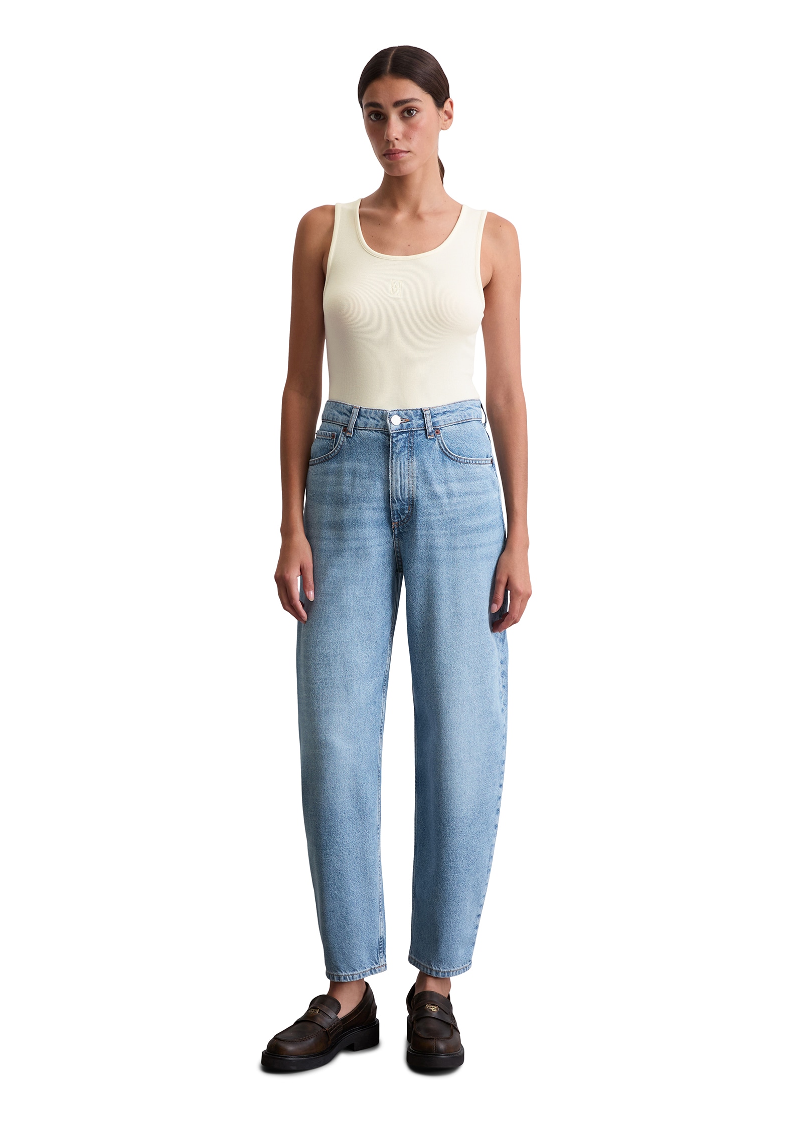 Marc O'Polo High-waist-Jeans, hohe Taille, lockere Passform, verkürzte Länge
