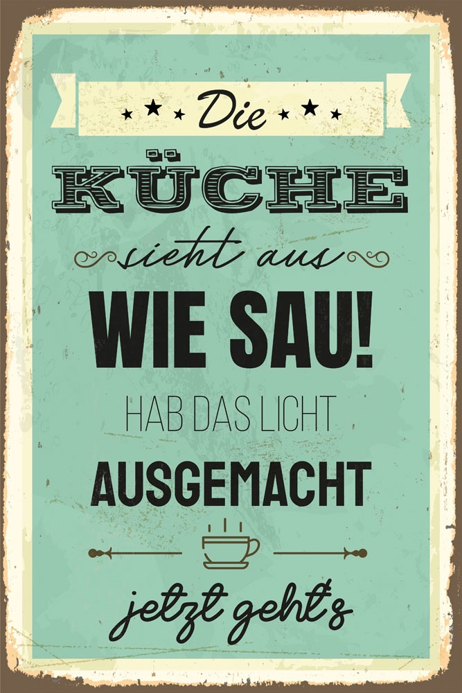 queence Metallbild »Küche wie Sau«, Schriftzüge-Schriftzug, (1 St.), Stahlschilder