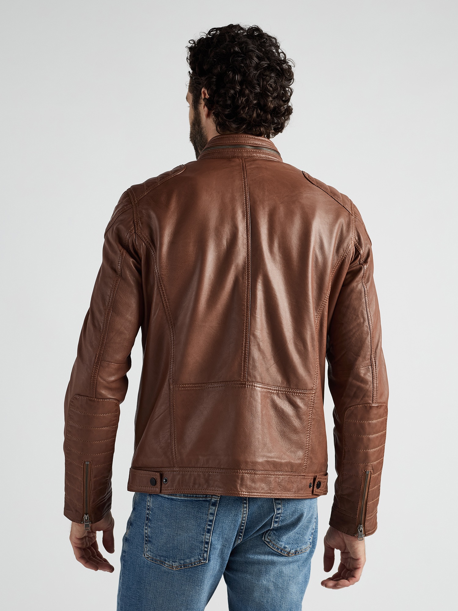 Lederjacke JCC "40700", Herren, Gr. 54, braun (cognac), Obermaterial: 100% Lammnappa; Futter: 55% Baumwolle, 45% Polyester; Ärmelfutter: 100% Polyester; Strick: 84% Baumwolle, 14% Polyester, 2% Elasthan, Jacken 3
