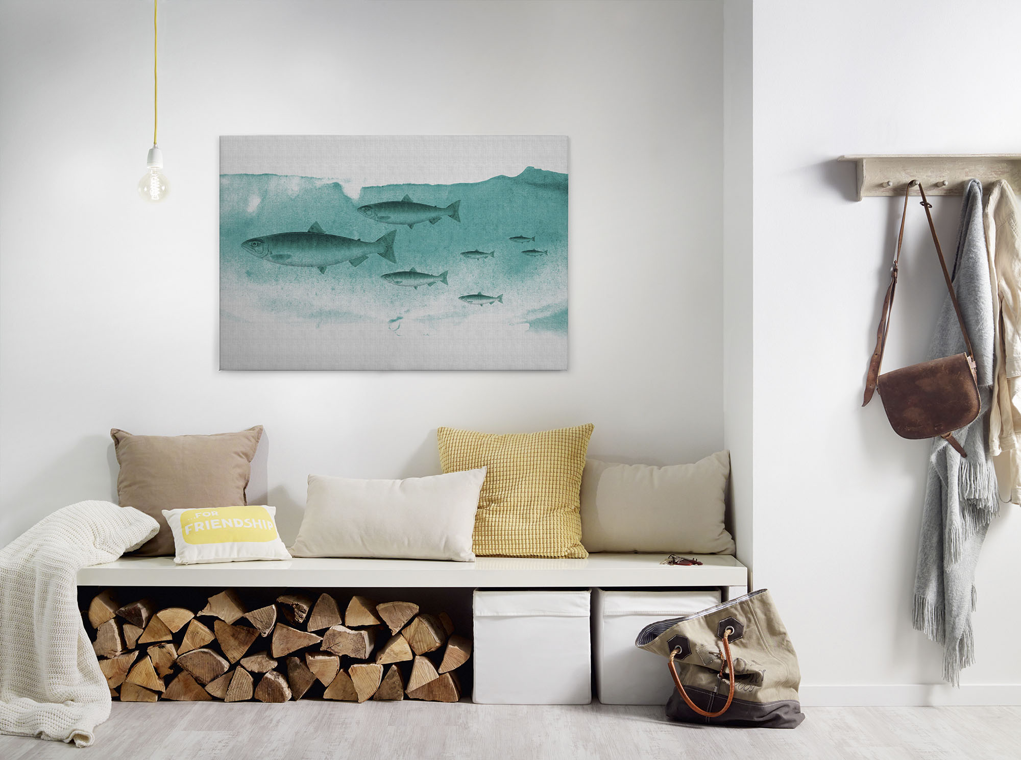 A.S. Création 1100000002199 "into the blue" Kunst Tiere 1 Stk. tlg. Keilrahmen Unterwasser Welt Fische Leinwand-Bild Wohnzimmer modern