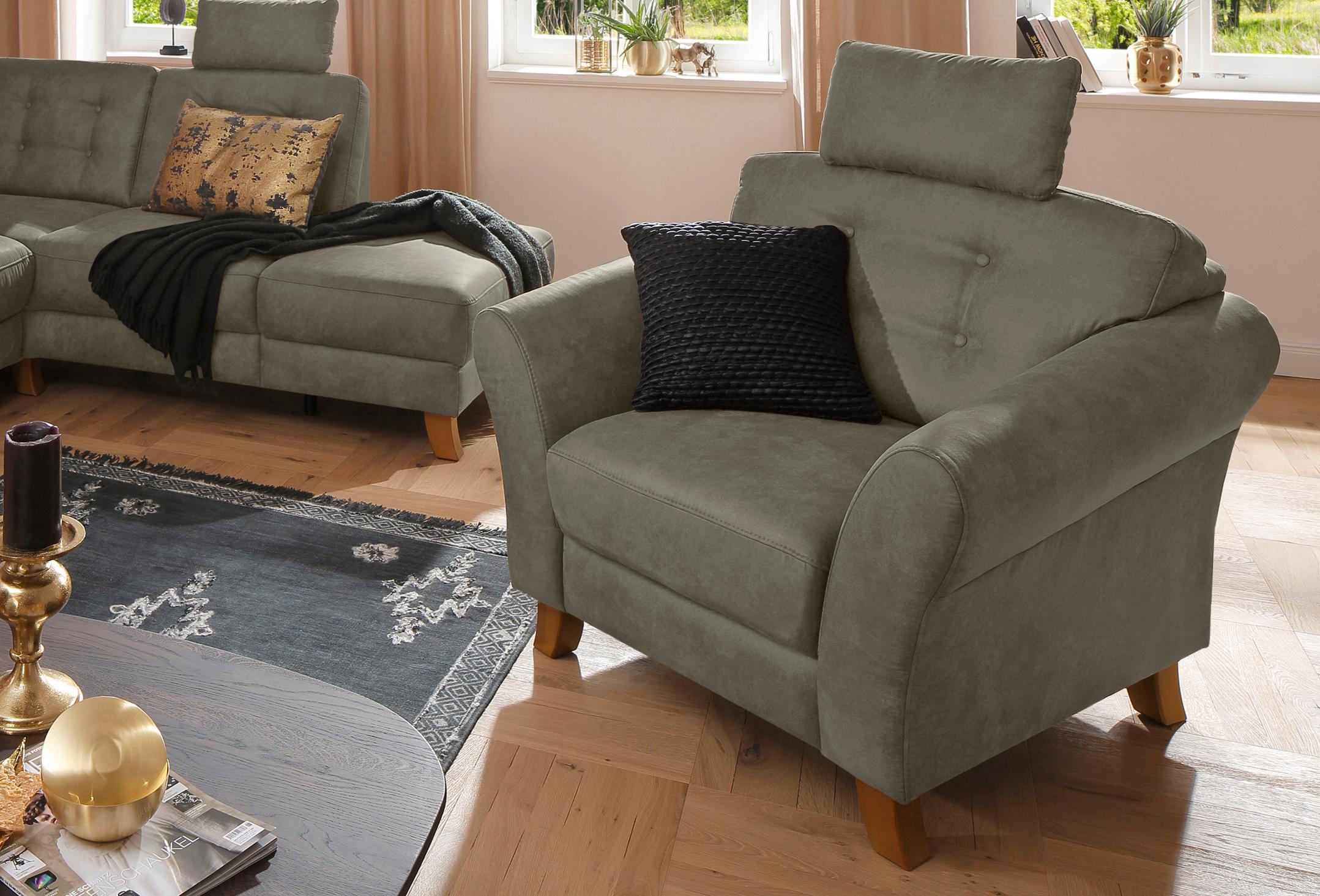 OTTO home Sessel "Trondheim" mit Federkern, Knopfheftung im Rücken