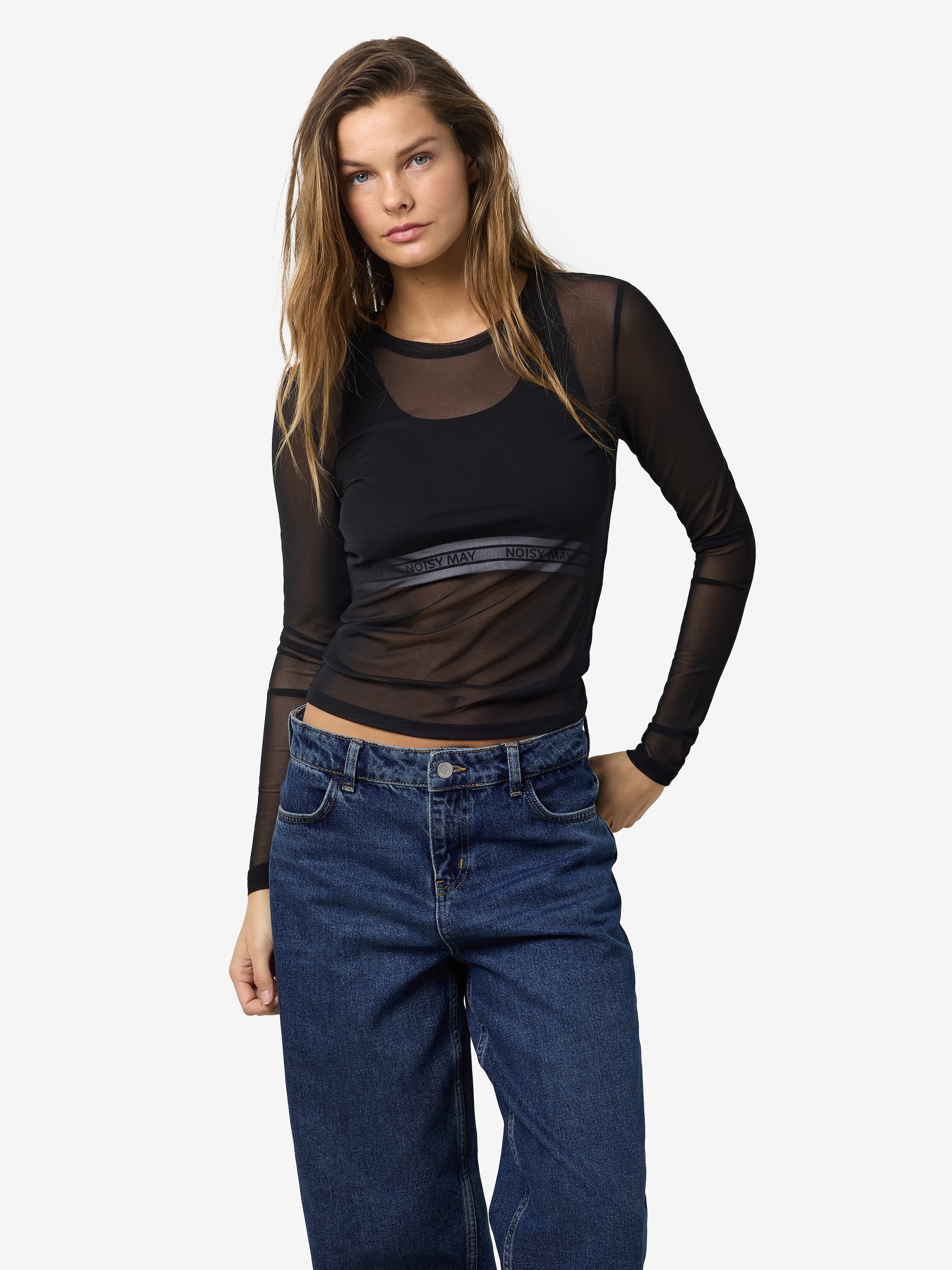 Noisy may Langarmshirt "NMJUDITH L/S MESH TOP BG NOOS" günstig online kaufen