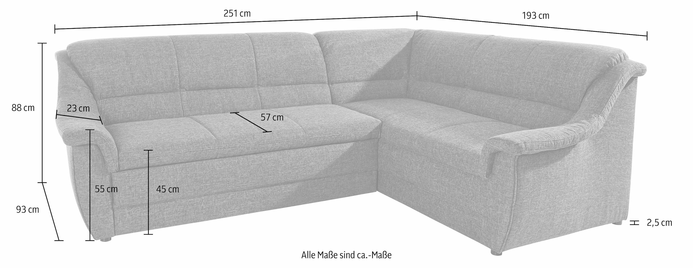 DOMO collection Ecksofa »Lale zeitlose Formensprache, komfortabel, L-Form«, mit langem Schenkel, wahlweise mit Bettfunktion