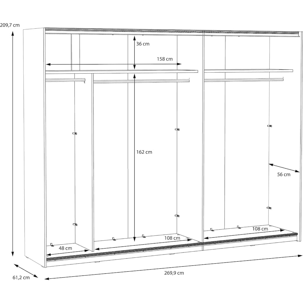 FORTE Schwebetürenschrank »Bellevue, viel Stauraum«, mit schwarzen Metallgriffleisten, ca. 270x210cm