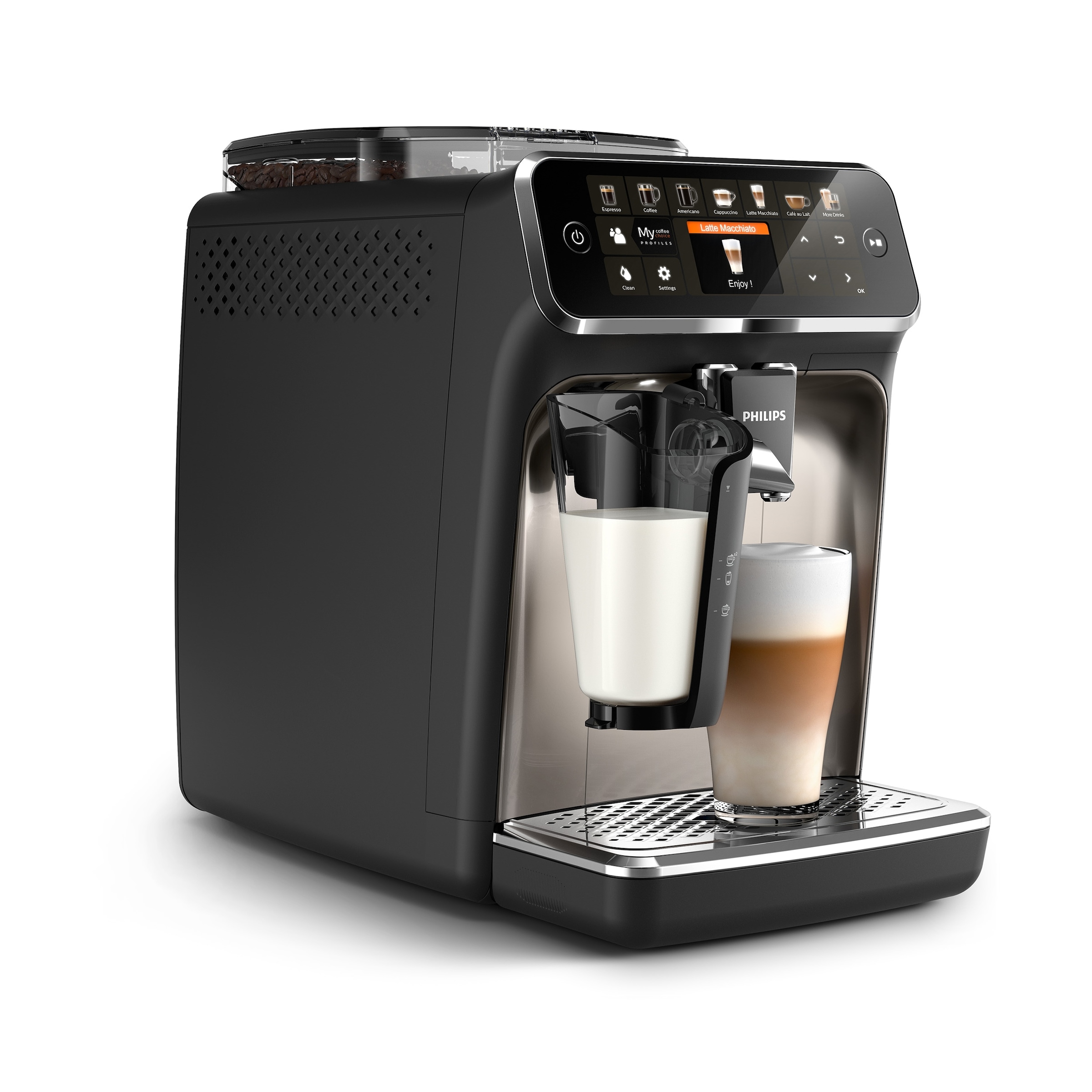 Philips Kaffeevollautomat "EP5447/90 5400 Series, 12 Kaffeespezialitäten" LatteGo Milchsystem und 4 Benutzerprofilen