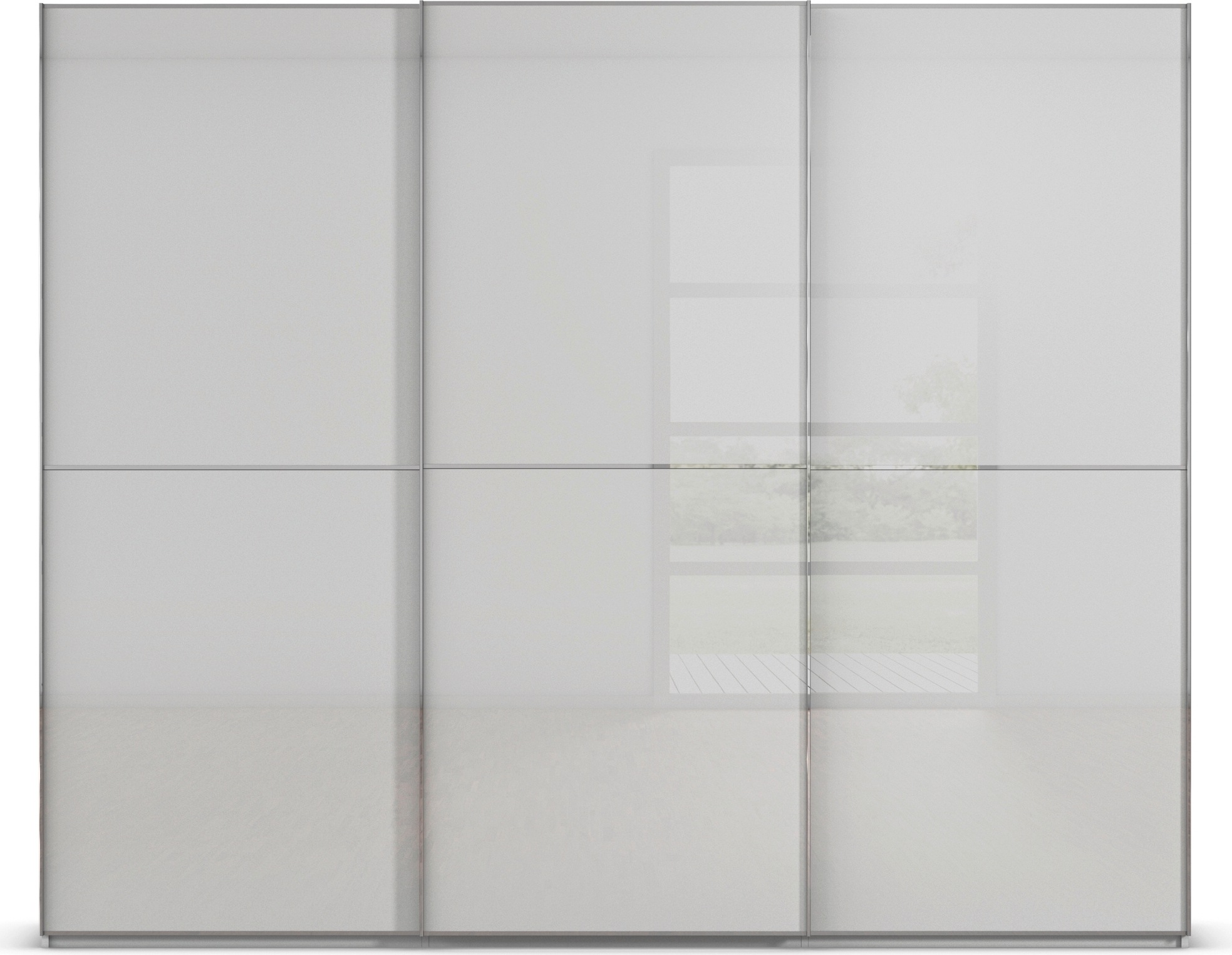 rauch Schwebetürenschrank »Kleiderschrank Schrank Garderobe Schlafzimmerschrank SCALE-DUO«, edle zweigeteilte Türen Glas-Front mit 3 Zierleisten MADE IN GERMANY