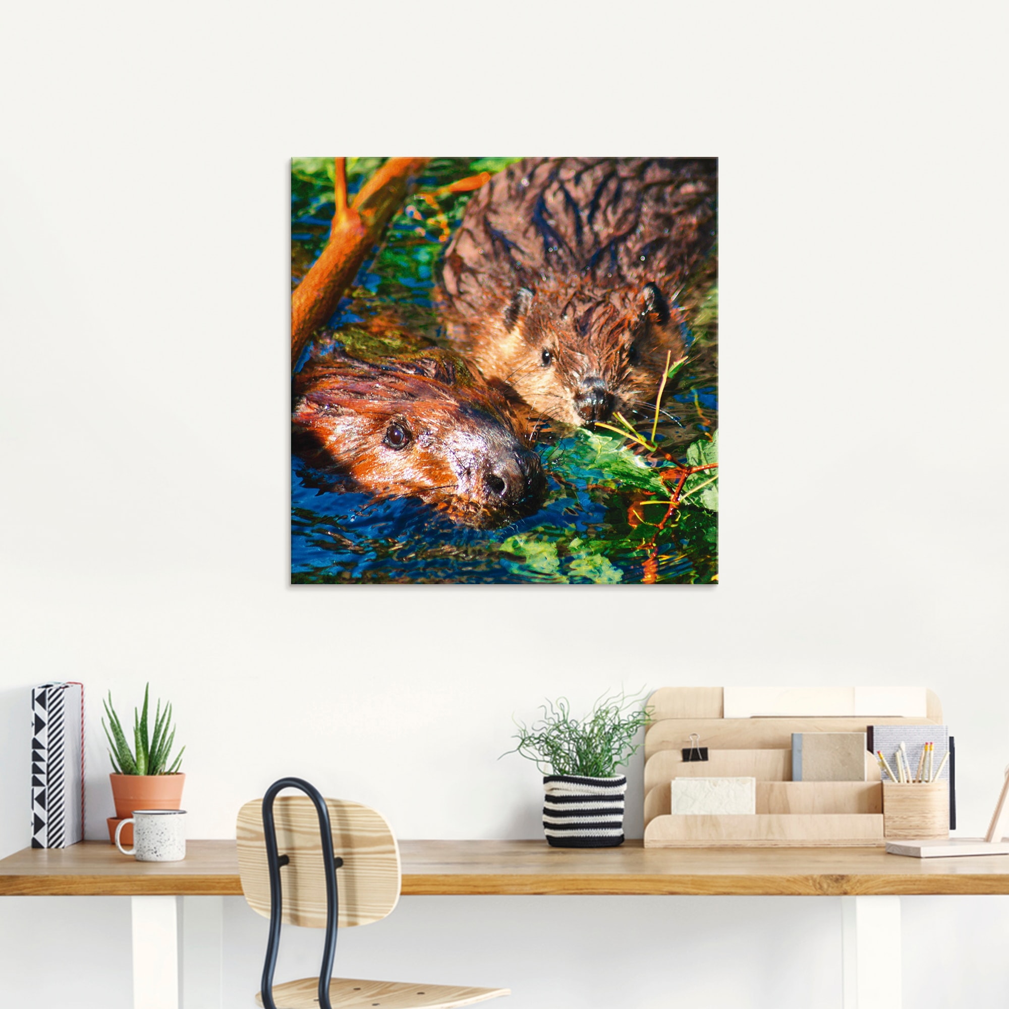 Artland Glasbild »Biber mit Baby«, Wildtiere, (1 St.), in verschiedenen Größen
