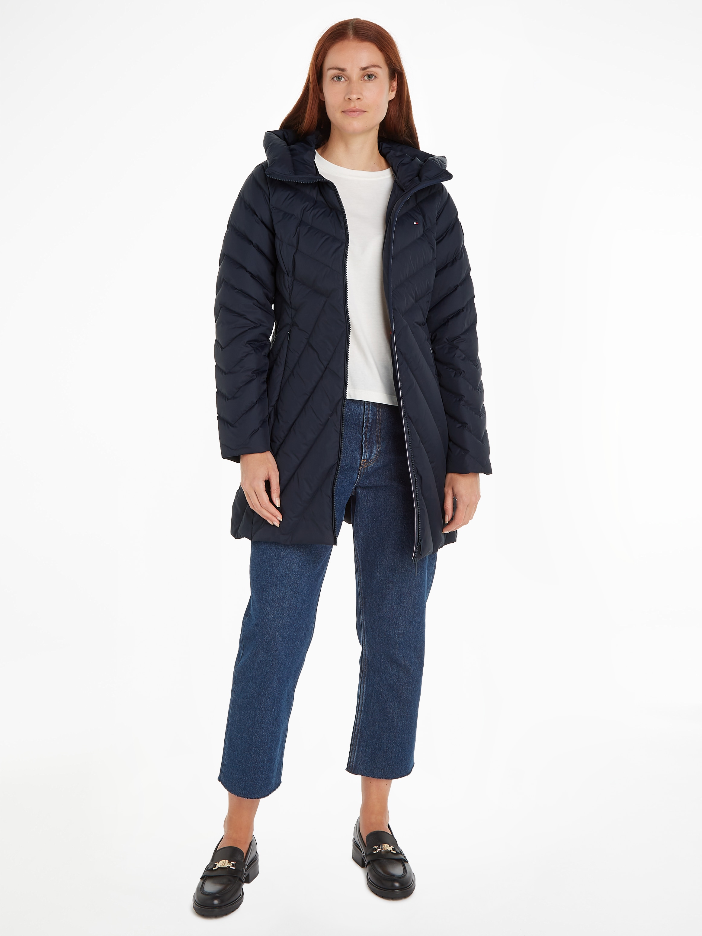 Tommy Hilfiger Steppmantel "CHEVRON MW PADDED COAT", mit mittelstarker Wattierung und Tommy Hilfiger Markenlabel