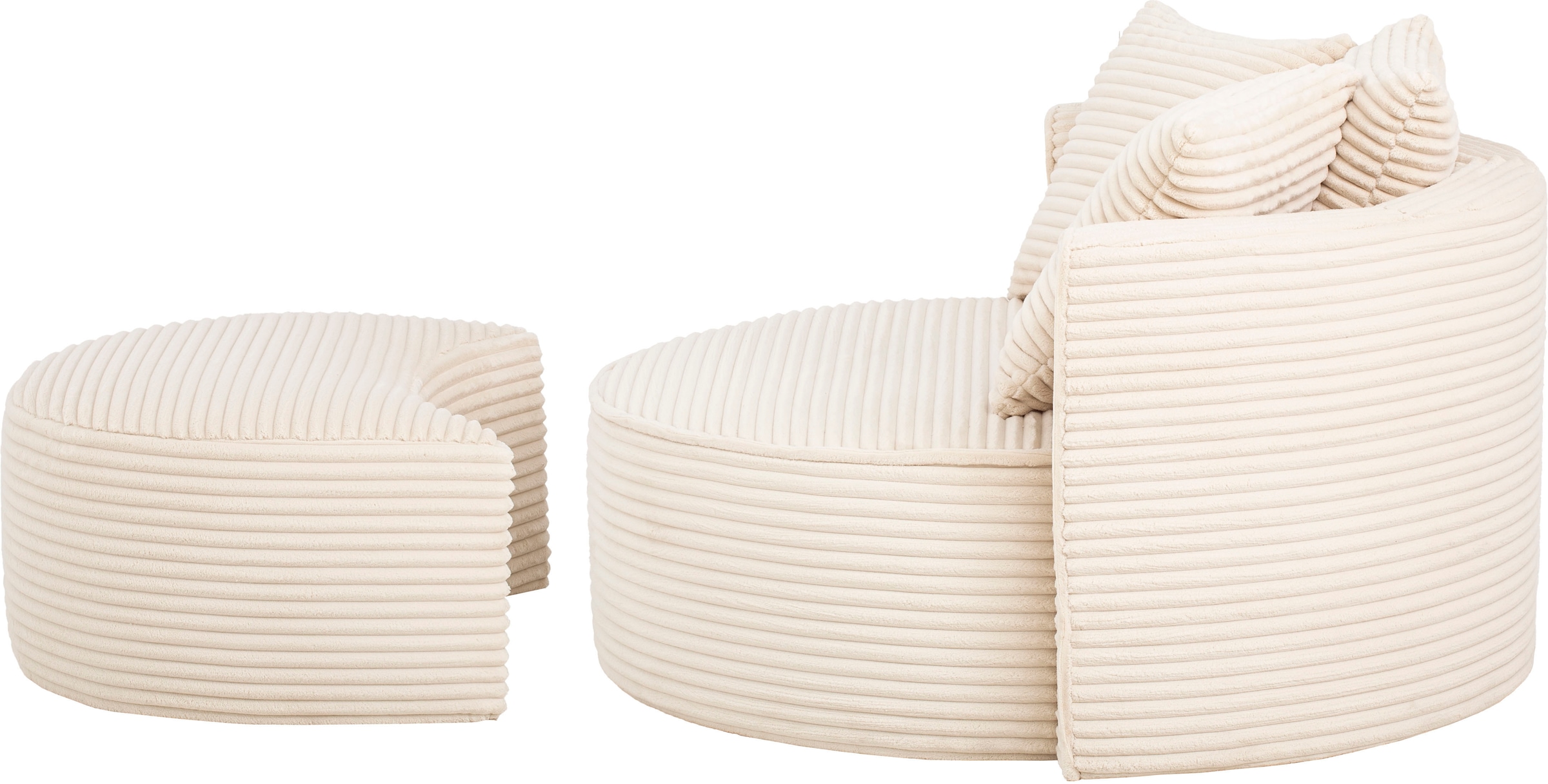 LeGer Home by Lena Gercke XXL-Sessel »Isalie, Rundsessel mit Hocker, Lesesessel, Loveseat, Big-Sessel«, (Set), trendige Stoffe, mit 3 Zierkissen, große Sitzfläche