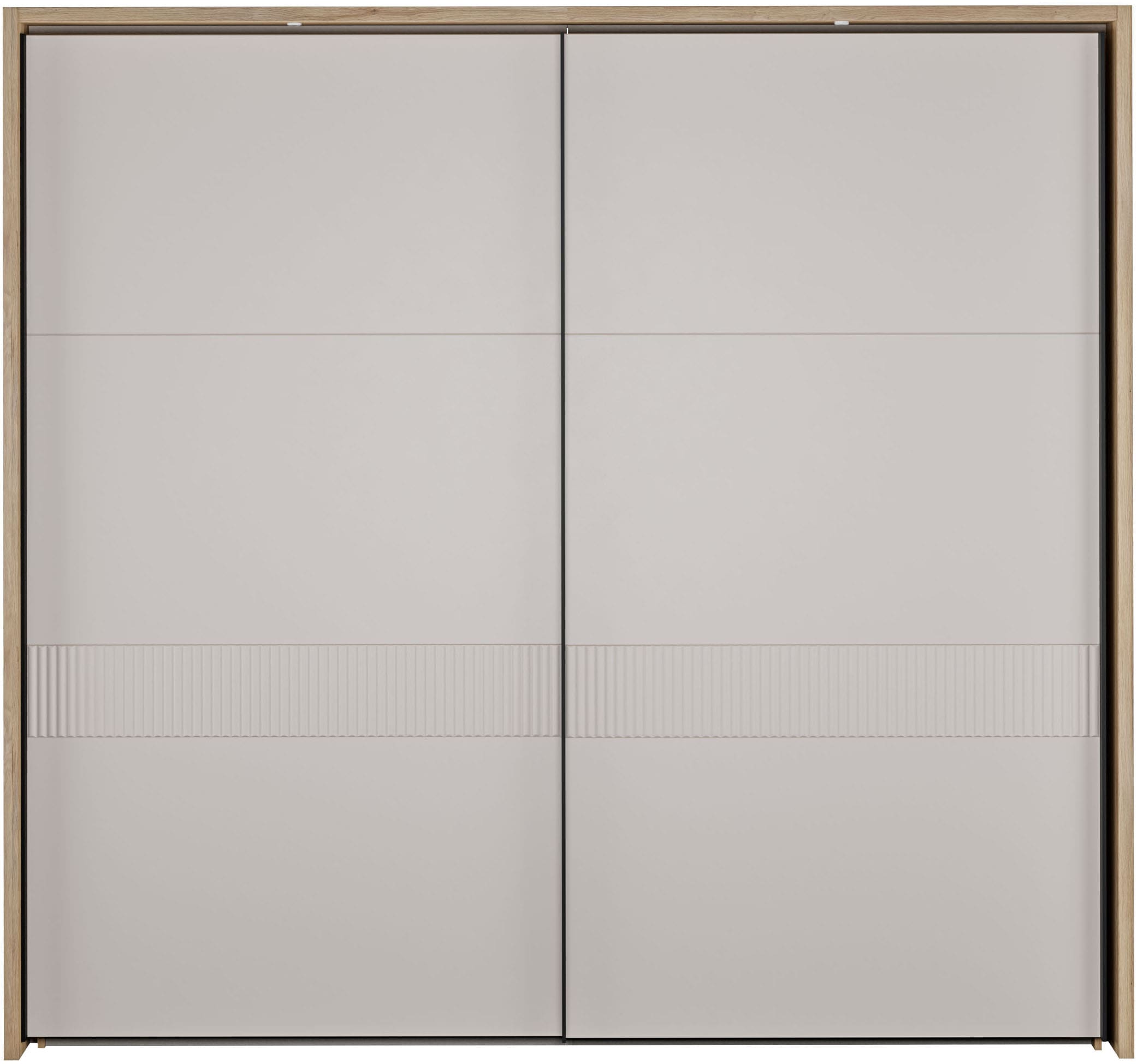 FORTE Schwebetürenschrank "Forte Seravel Schwebetürenschrank, Lamellenoptik, inkl. Beleuchtung" B/H/T 231,1/215,9/63,8 cm, Zubehör optional bestellbar