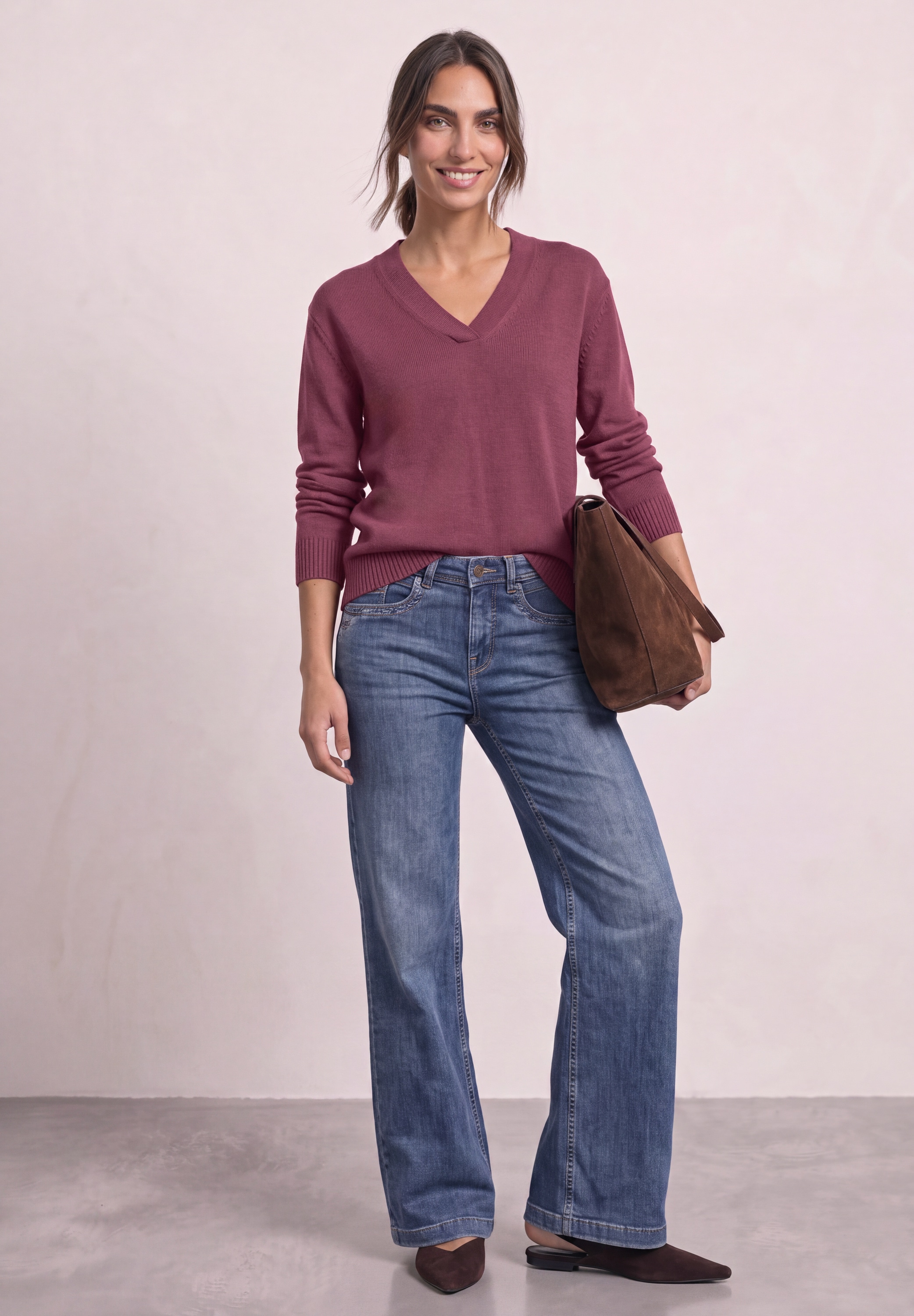 STREET ONE V-Ausschnitt-Pullover im soften Baumwoll-Mix