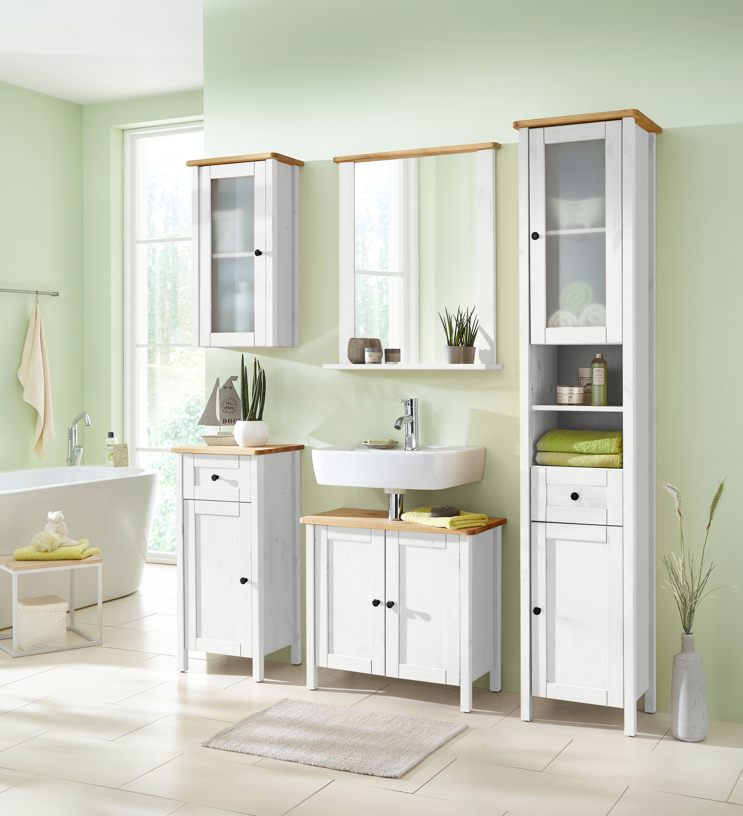 welltime Waschbeckenunterschrank "Landhaus Sylt, Badschrank, Badmöbel, FSC-zertifiziert" Badmöbel im Landhaus-Stil, Breite 64 cm, aus Massivholz