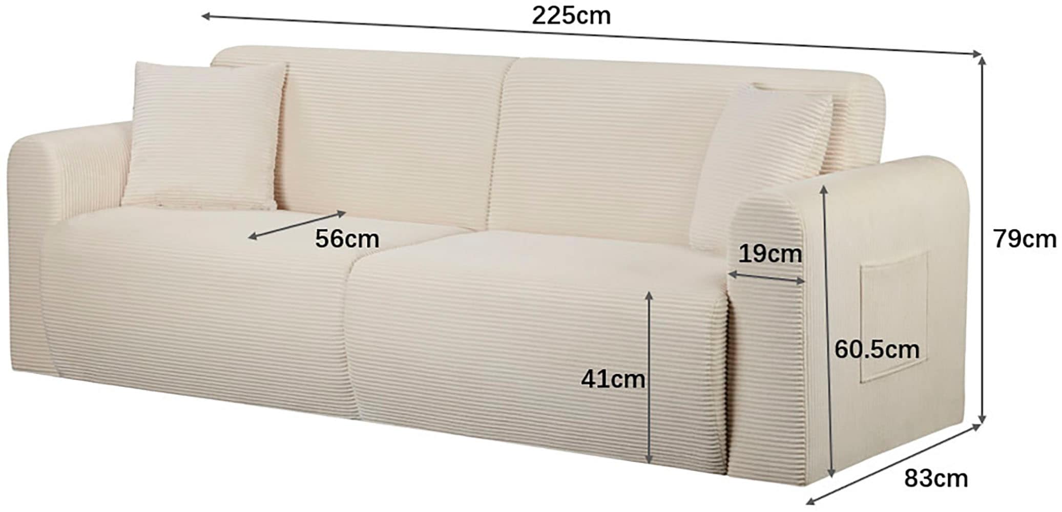 OTTO home 3-Sitzer »JONAA Schlafsofa 225 cm« Liegefläche 105/187 cm, softer Cord-Bezug