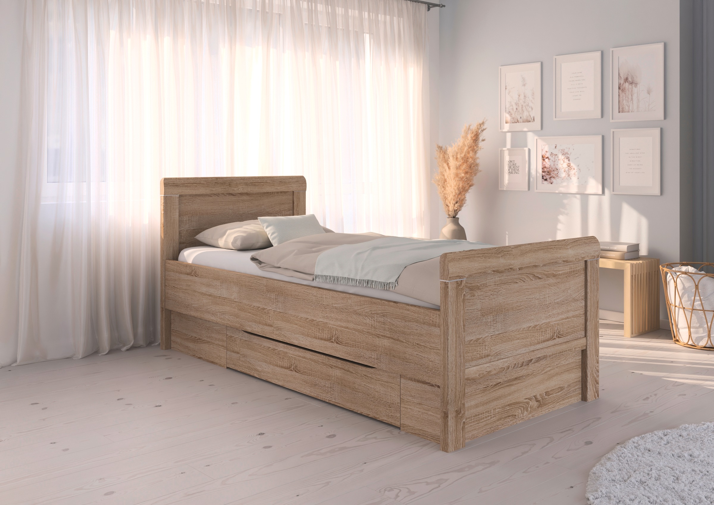 rauch Stauraumbett »Bett Einzelbett Stollenbett Bettkästen EVELYN«, in Komforthöhe mit Holzkopfteil sowie Schubladen MADE IN GERMANY