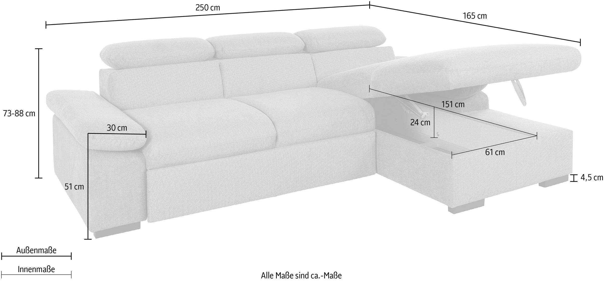 COTTA Ecksofa »Lola L-Form«, (Set, mit Hocker), mit Hocker & Kopfteilfunktion, wahlw. Bett- und Armteilfunktion