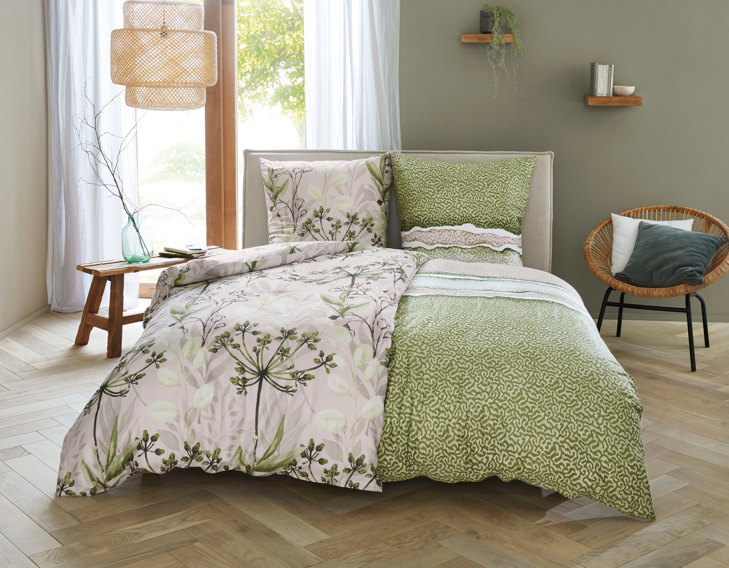 Kleine Wolke Bettwäsche "Lukardis" 2 Stk. mit Blättern und Gräsern günstig online kaufen